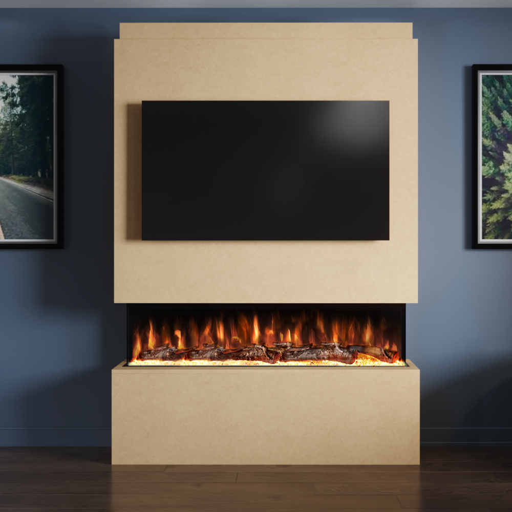 Evolution Fires Pre-built media wall with electric fireplace