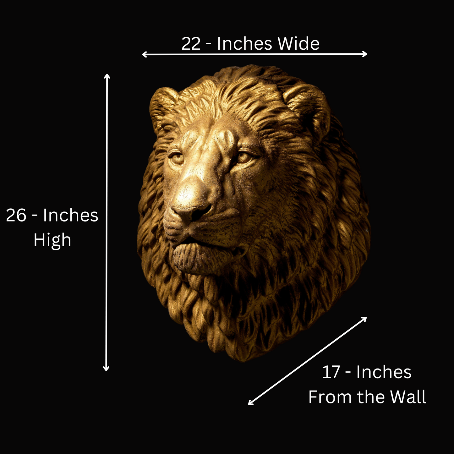 Large Lion Wall Art - Wall Mounted - Golden Lion Head