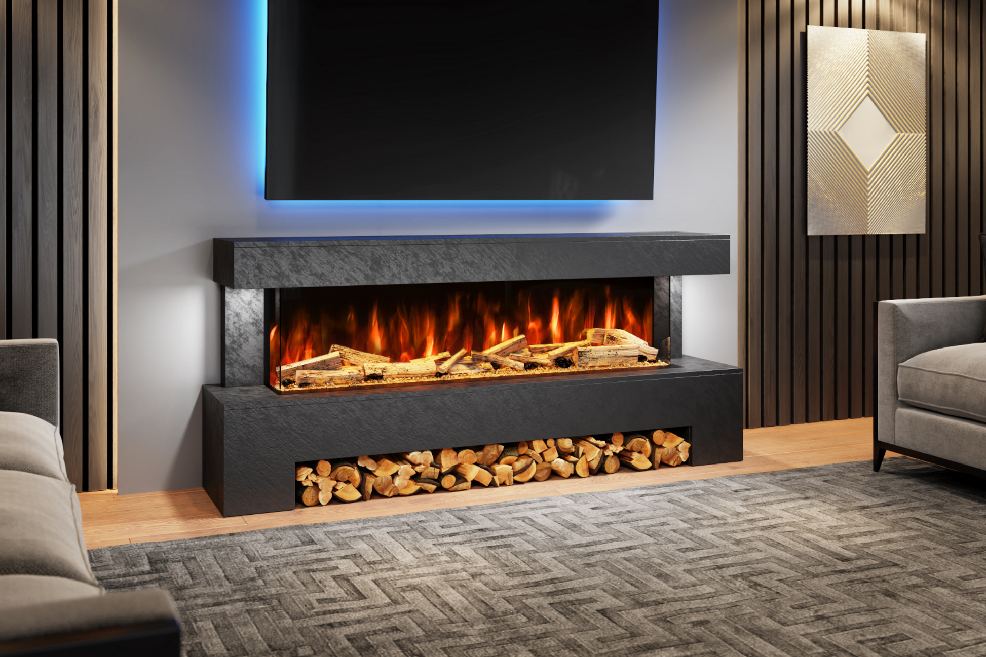 Evolution Fires Angelo Electric Fireplace Suite (Black Stone effect)