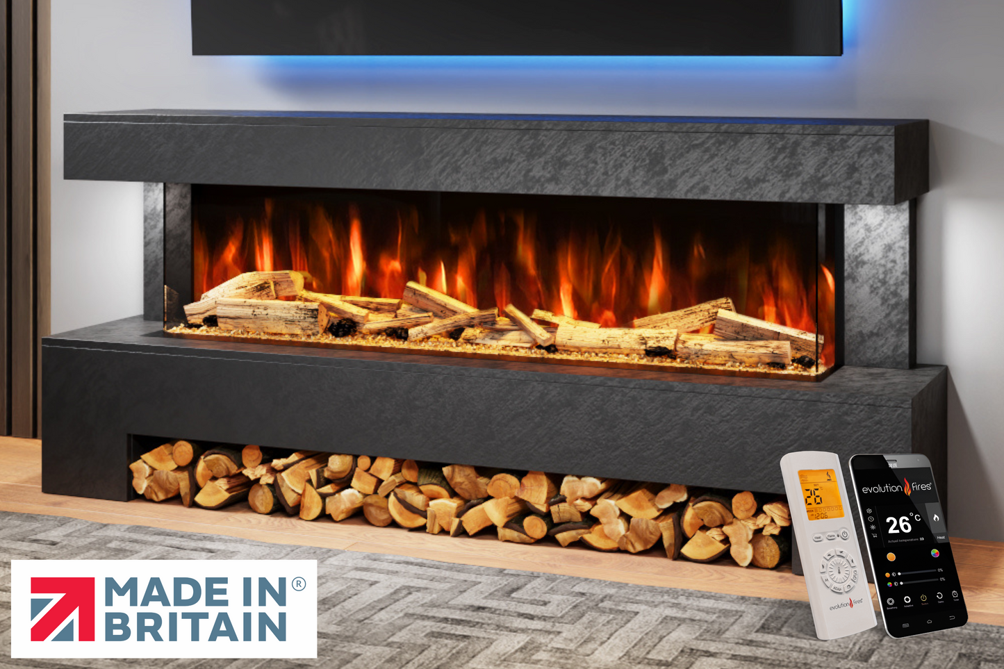 Evolution Fires Angelo Electric Fireplace Suite (Black Stone effect)