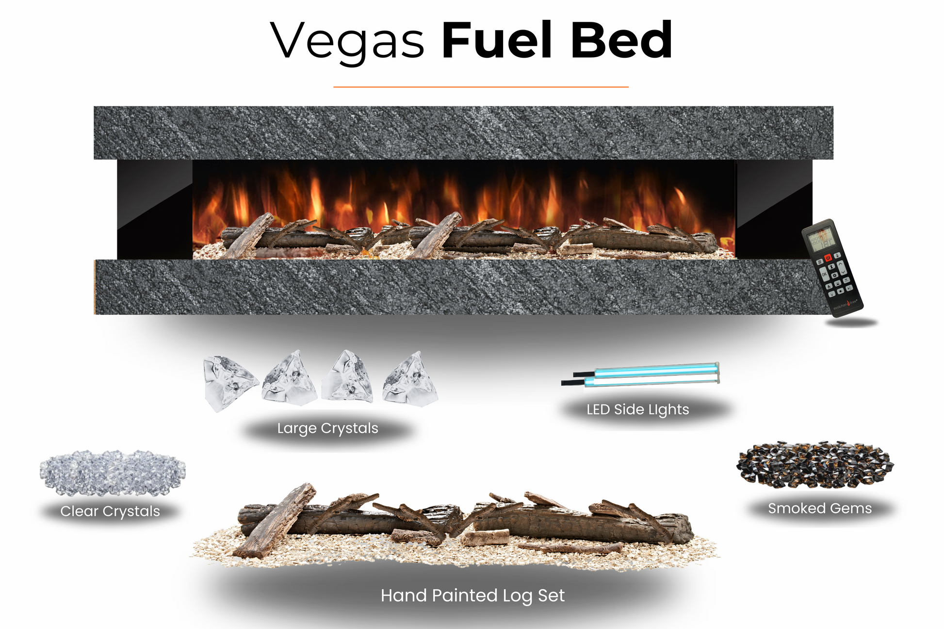 Evolution Fires - Vegas 72 - Wall-Mounted Electric Fireplace Black Textured