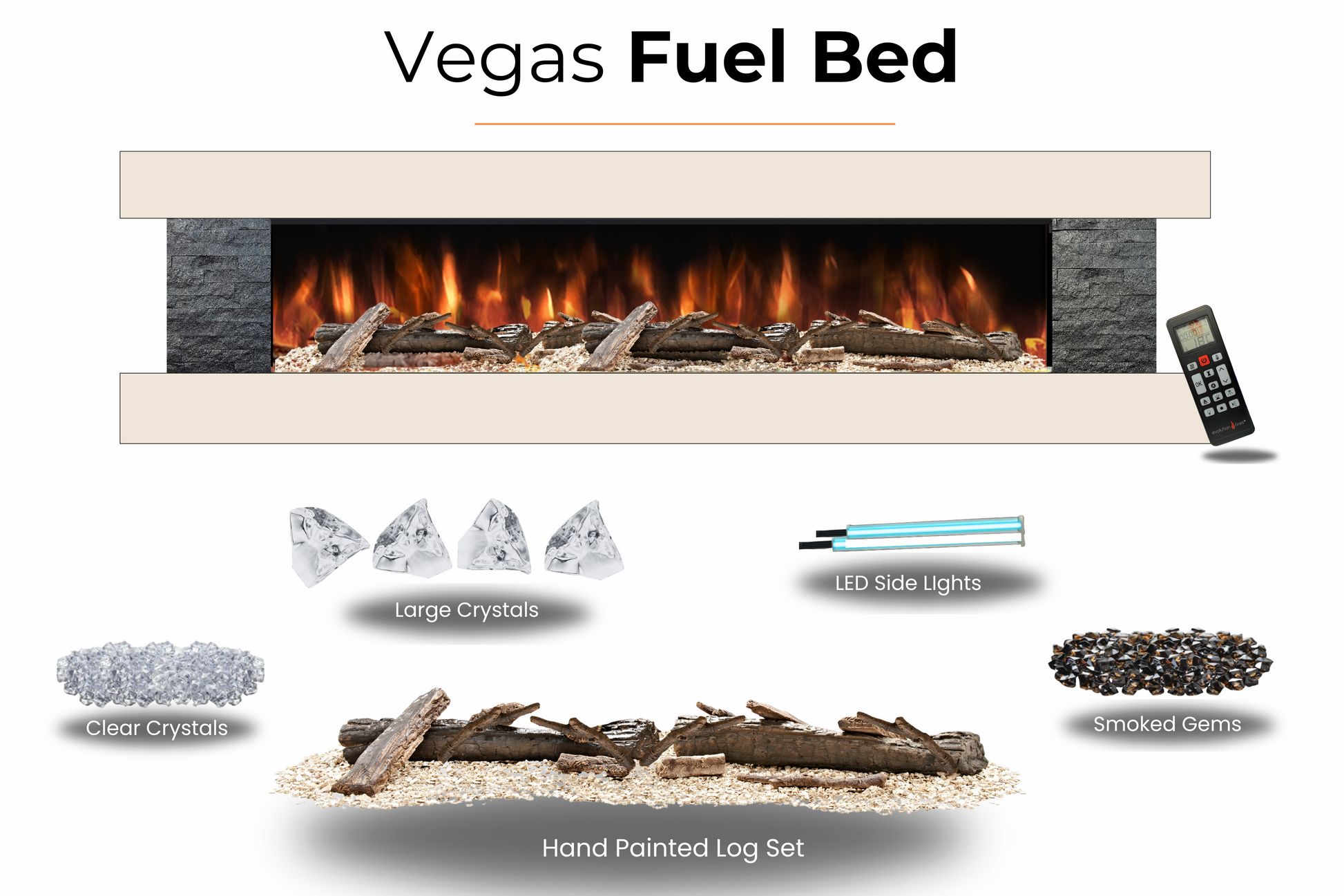 Evolution Fires - Vegas 72 - Wall-Mounted Electric Fireplace (Cream, Black Stone)