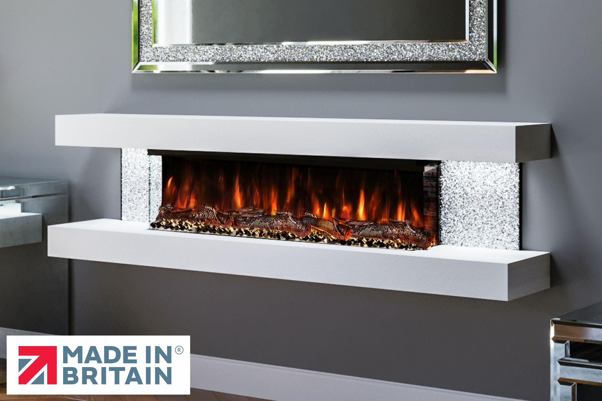 Evolution Fires - Crystal Vegas 72 Wall Mounted Electric Fireplace