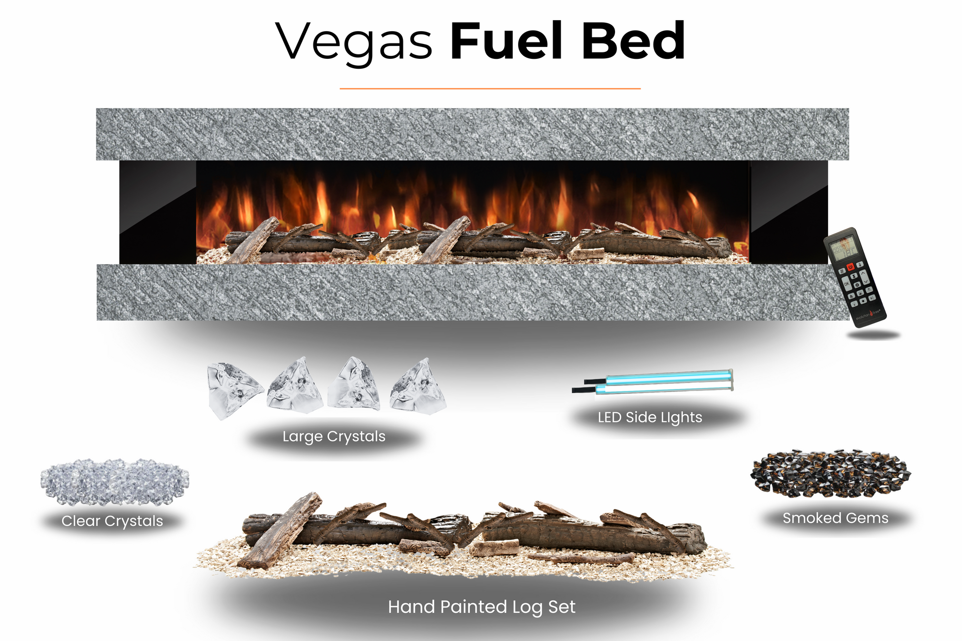 Evolution Fires - Vegas 72 - Wall-Mounted Electric Fireplace Grey Textured