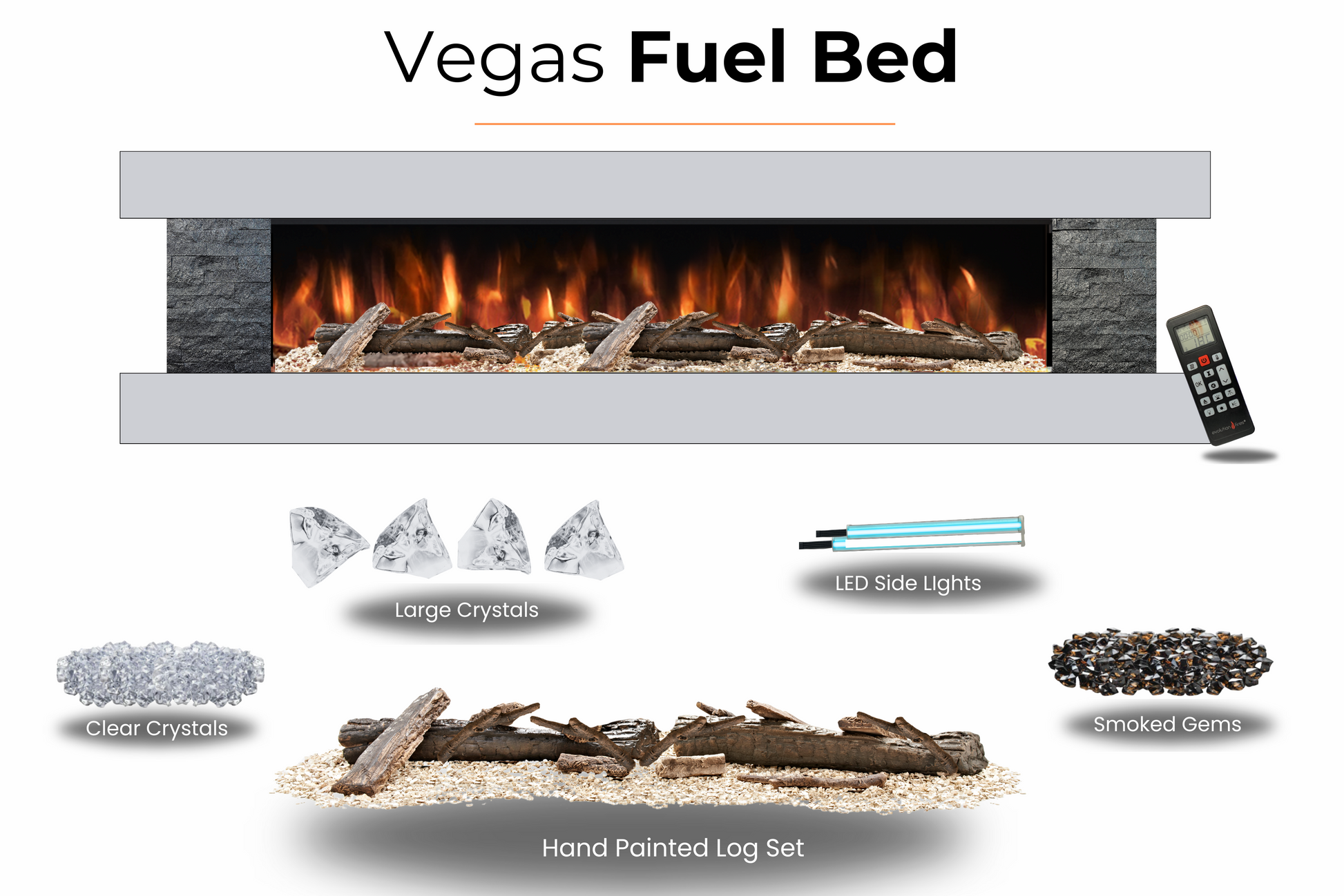 Evolution Fires - Vegas 72 - Wall-Mounted Electric Fireplace (Gray, Black Stone)