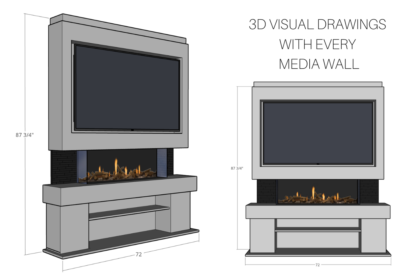 Evolution Fires Package 3 – Pre-Built Media Wall with Electric Fireplace