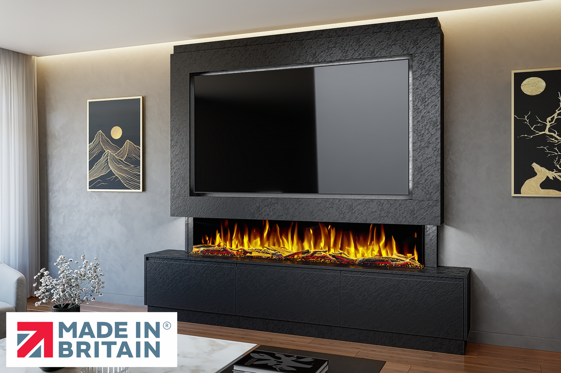 Evolution Fires - Pre-Built Media Wall Package 23 including Electric Fire
