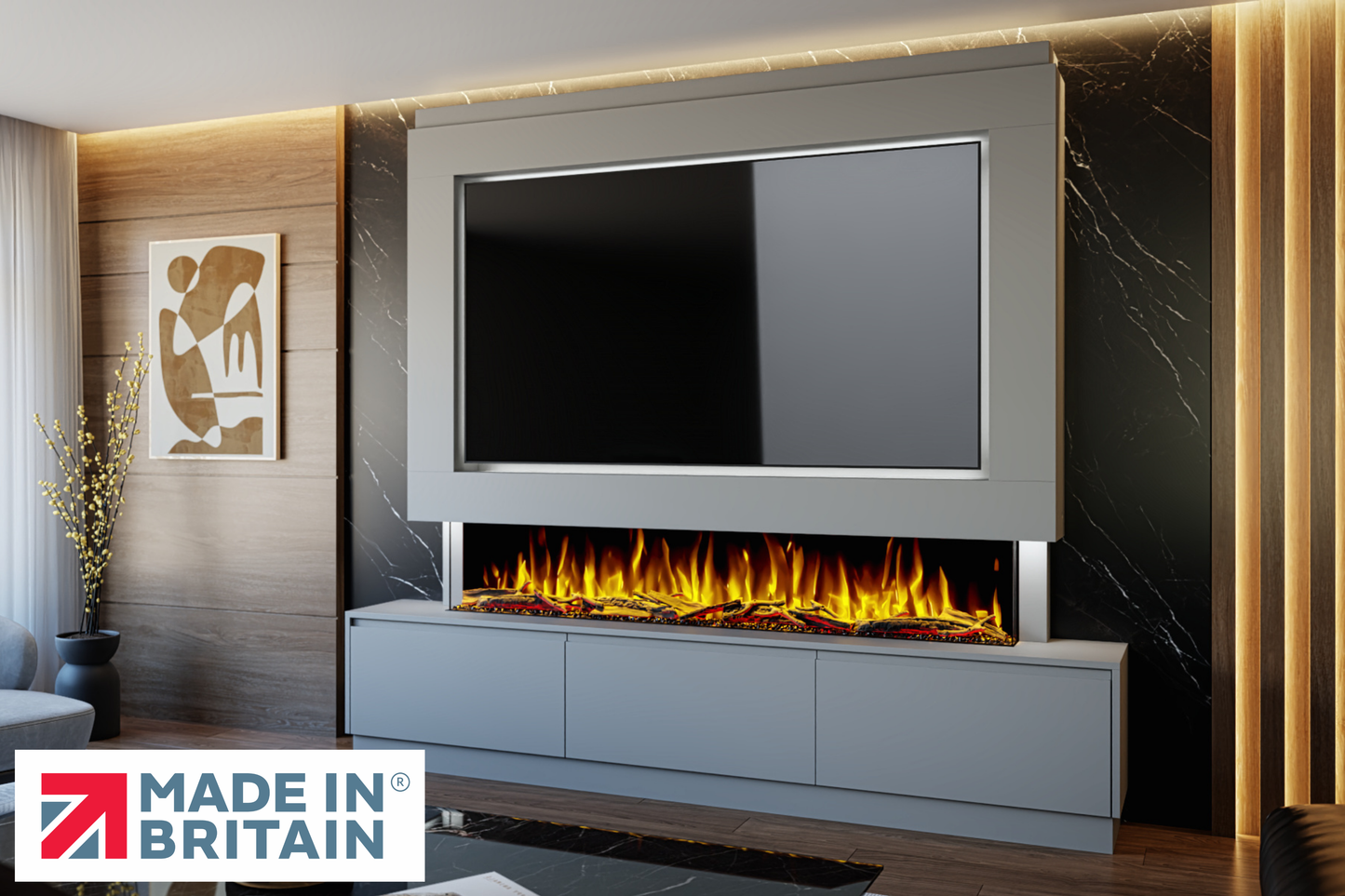 Evolution Fires - Pre-Built Media Wall Package 23 including Electric Fire
