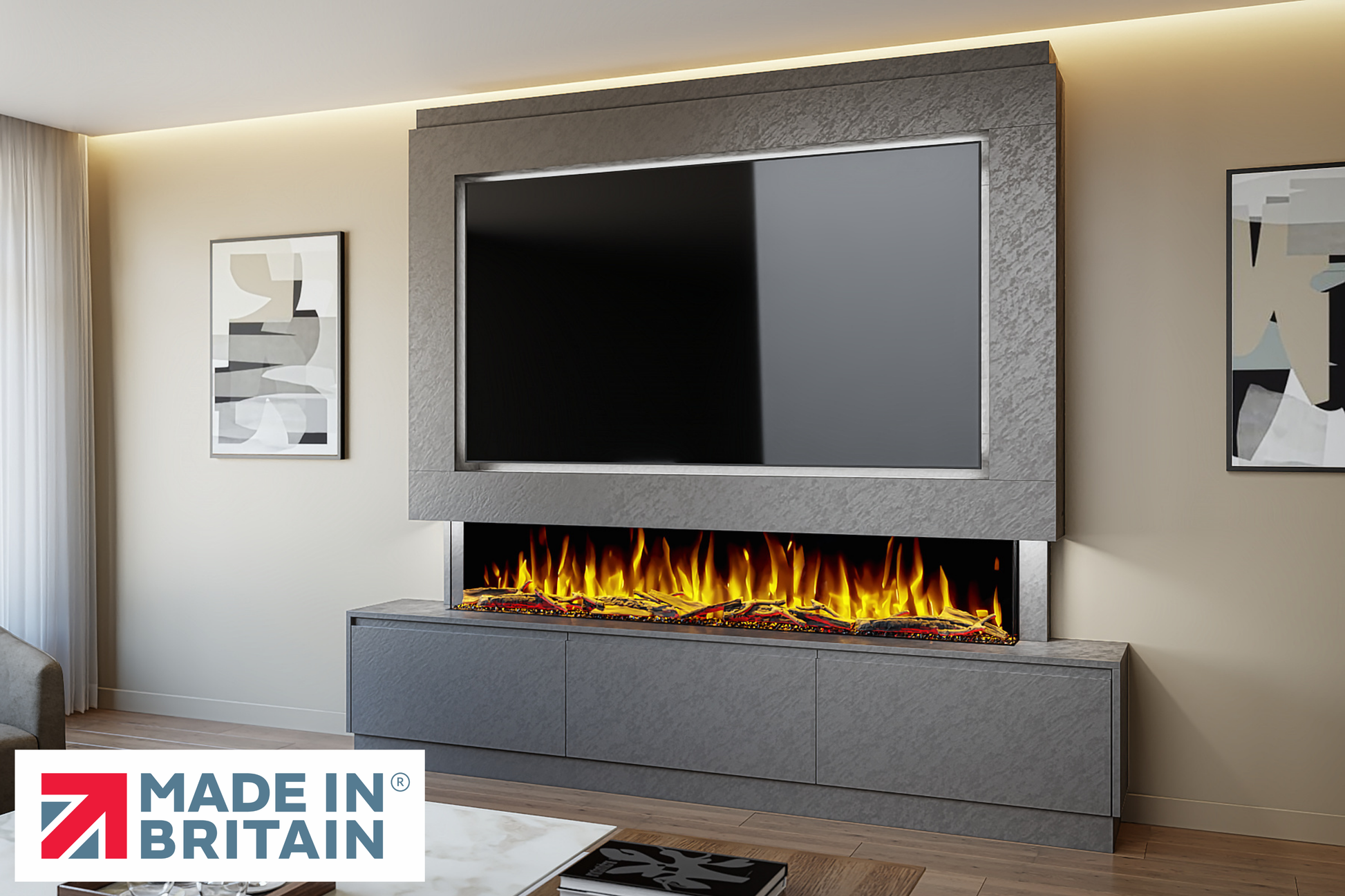 Evolution Fires - Pre-Built Media Wall Package 23 including Electric Fire