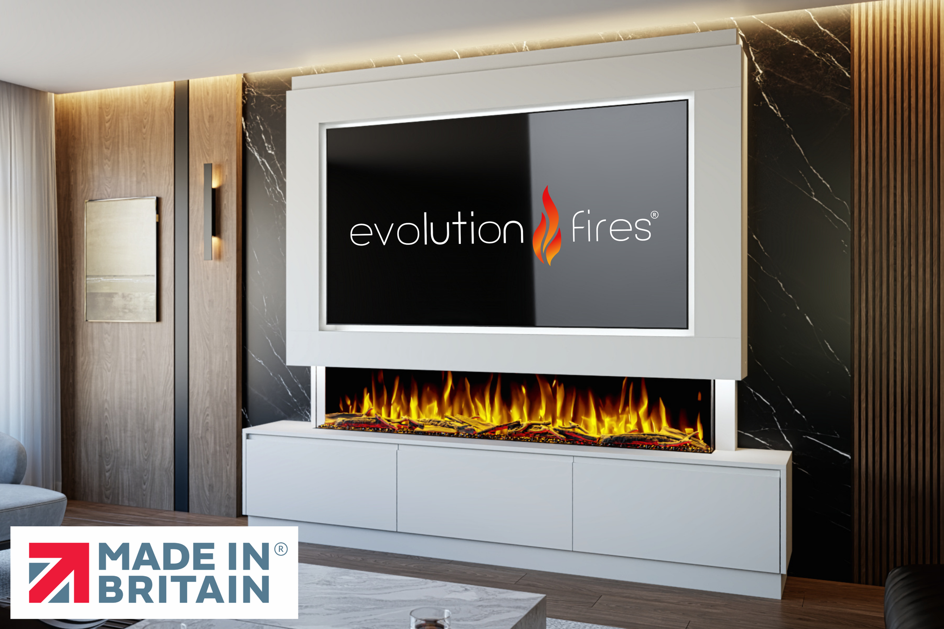 Evolution Fires - Pre-Built Media Wall Package 23 including Electric Fire
