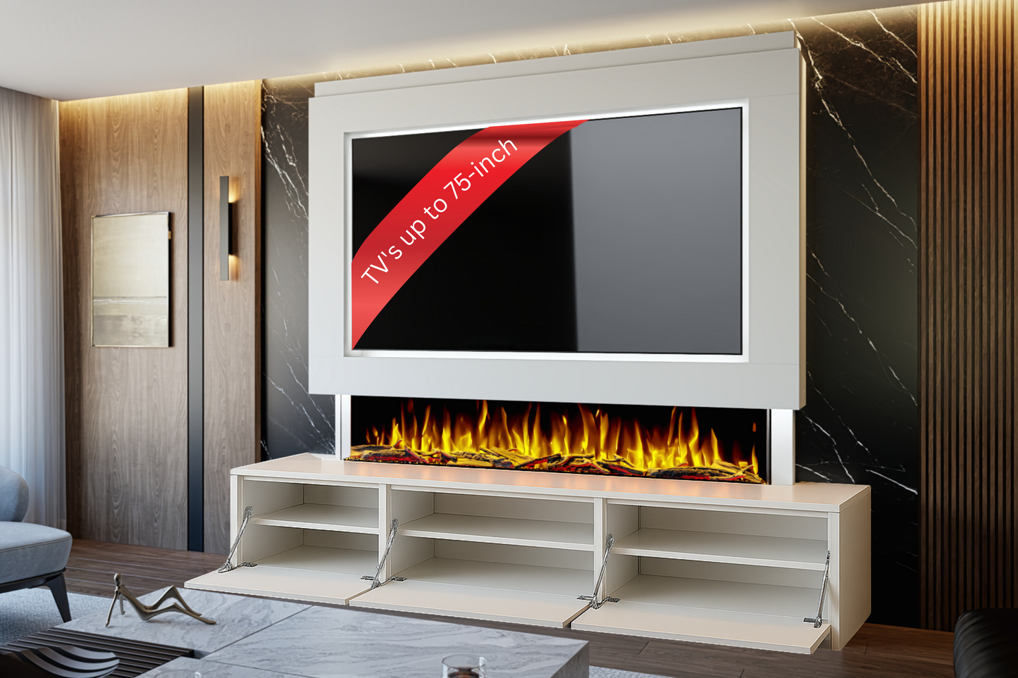 Evolution Fires - Pre-Built Media Wall Package 23 including Electric Fire