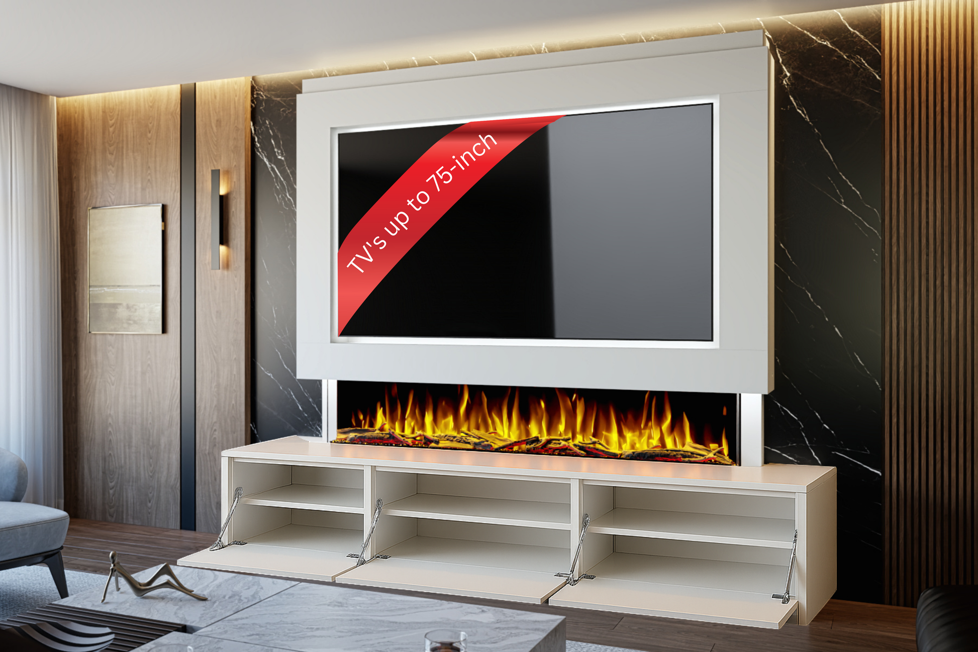 Evolution Fires - Pre-Built Media Wall Package 23 including Electric Fire
