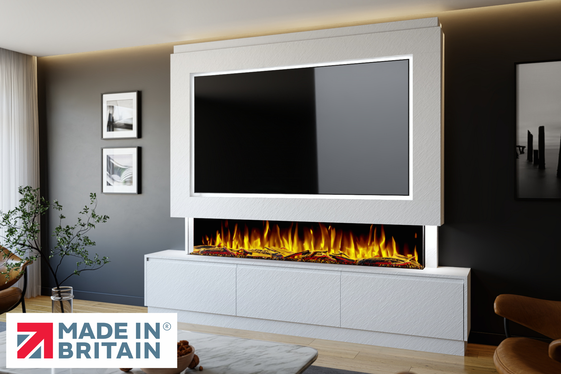 Evolution Fires - Pre-Built Media Wall Package 23 including Electric Fire