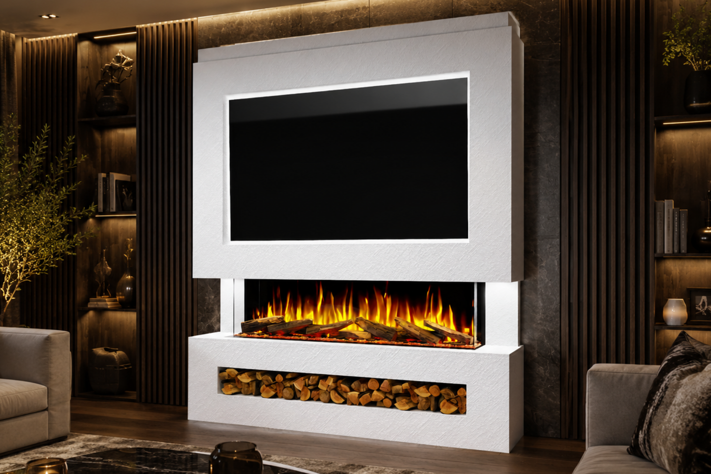 Evolution Fires Package 11 – Pre-Built Media Wall with Electric Fireplace