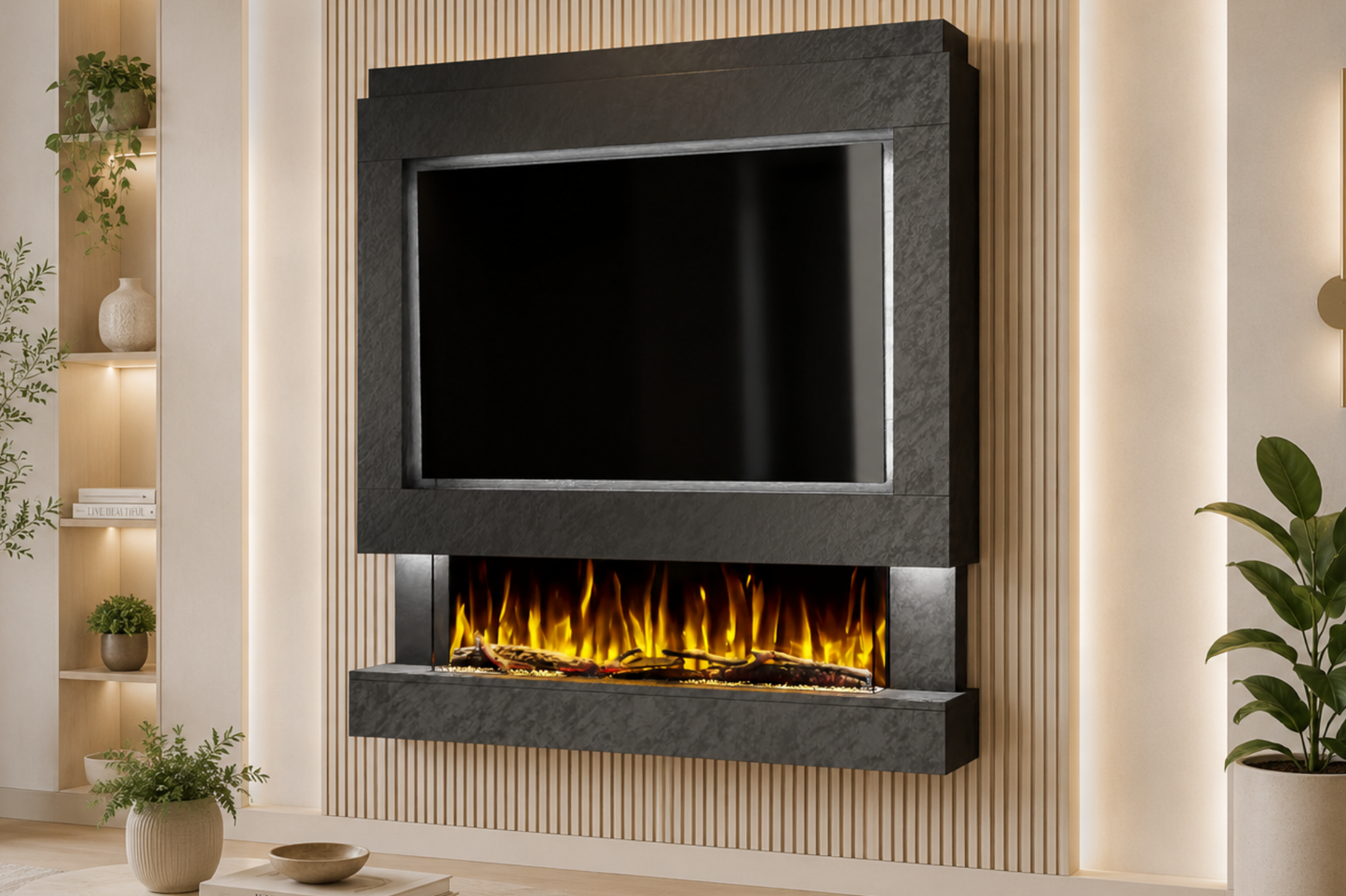 Evolution Fires Package 4 – Pre-Built Media Wall with Electric Fireplace
