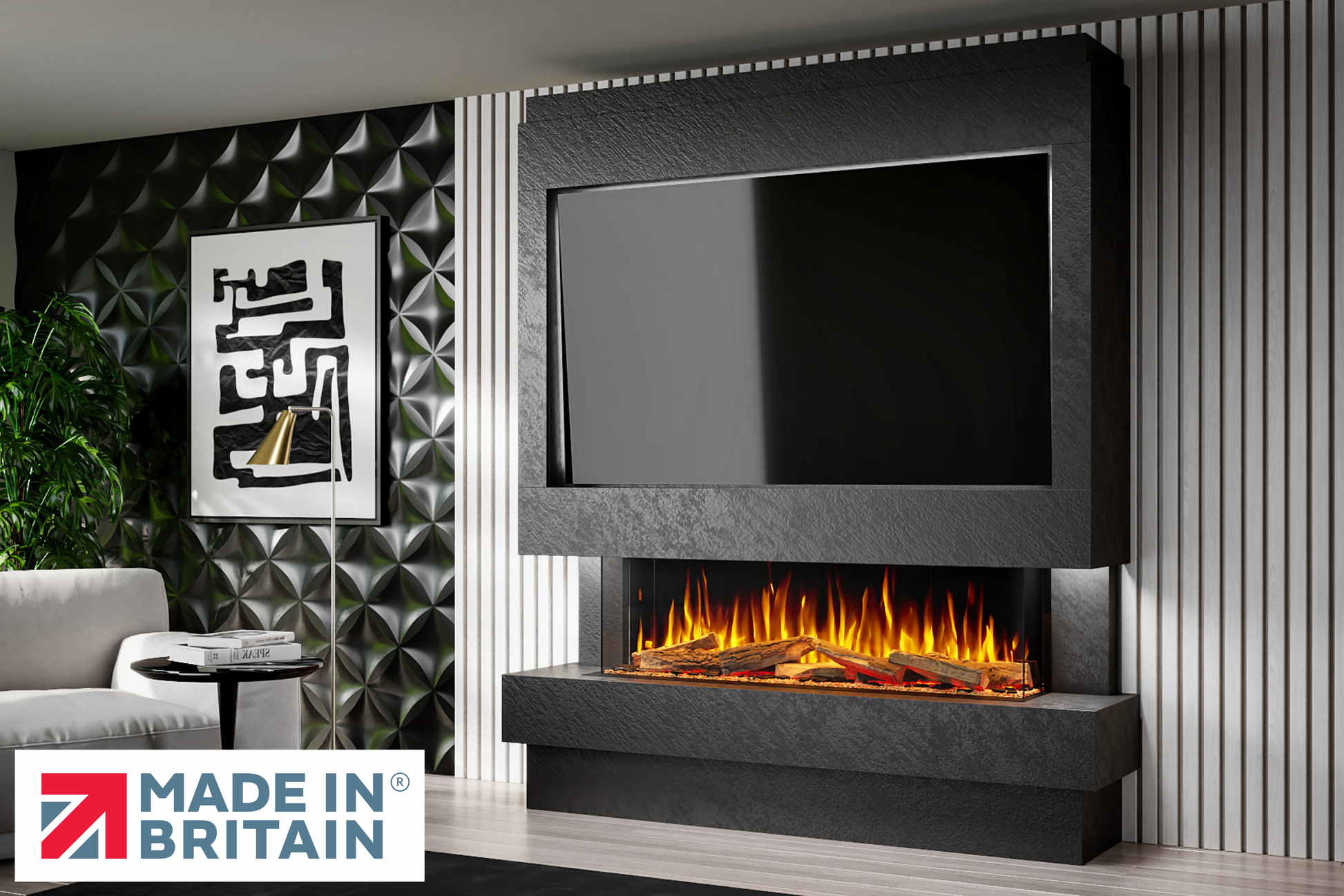 Evolution Fires Package 10 – Pre-Built Media Wall with Electric Fireplace