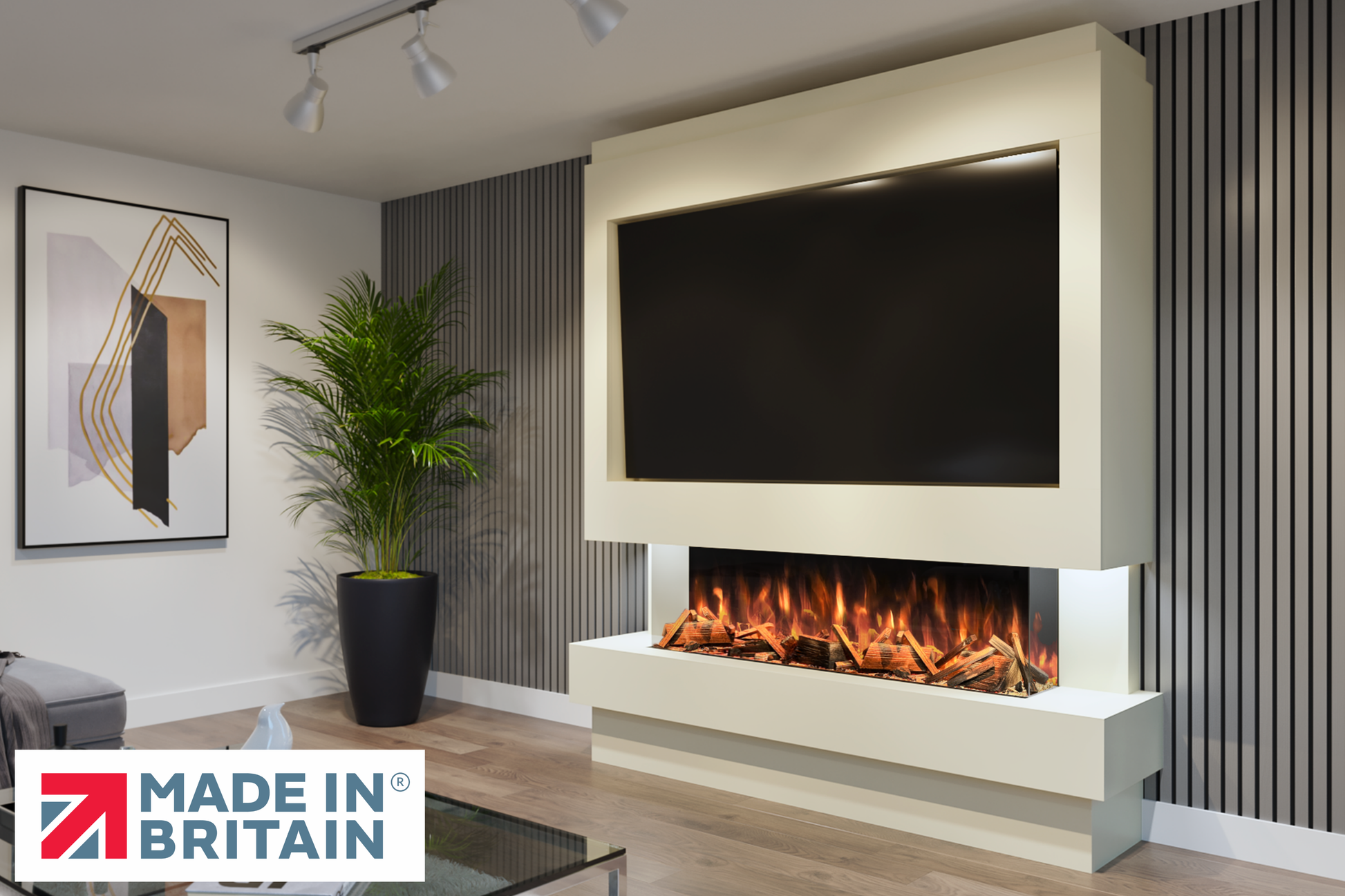 Evolution Fires Package 10 – Pre-Built Media Wall with Electric Fireplace