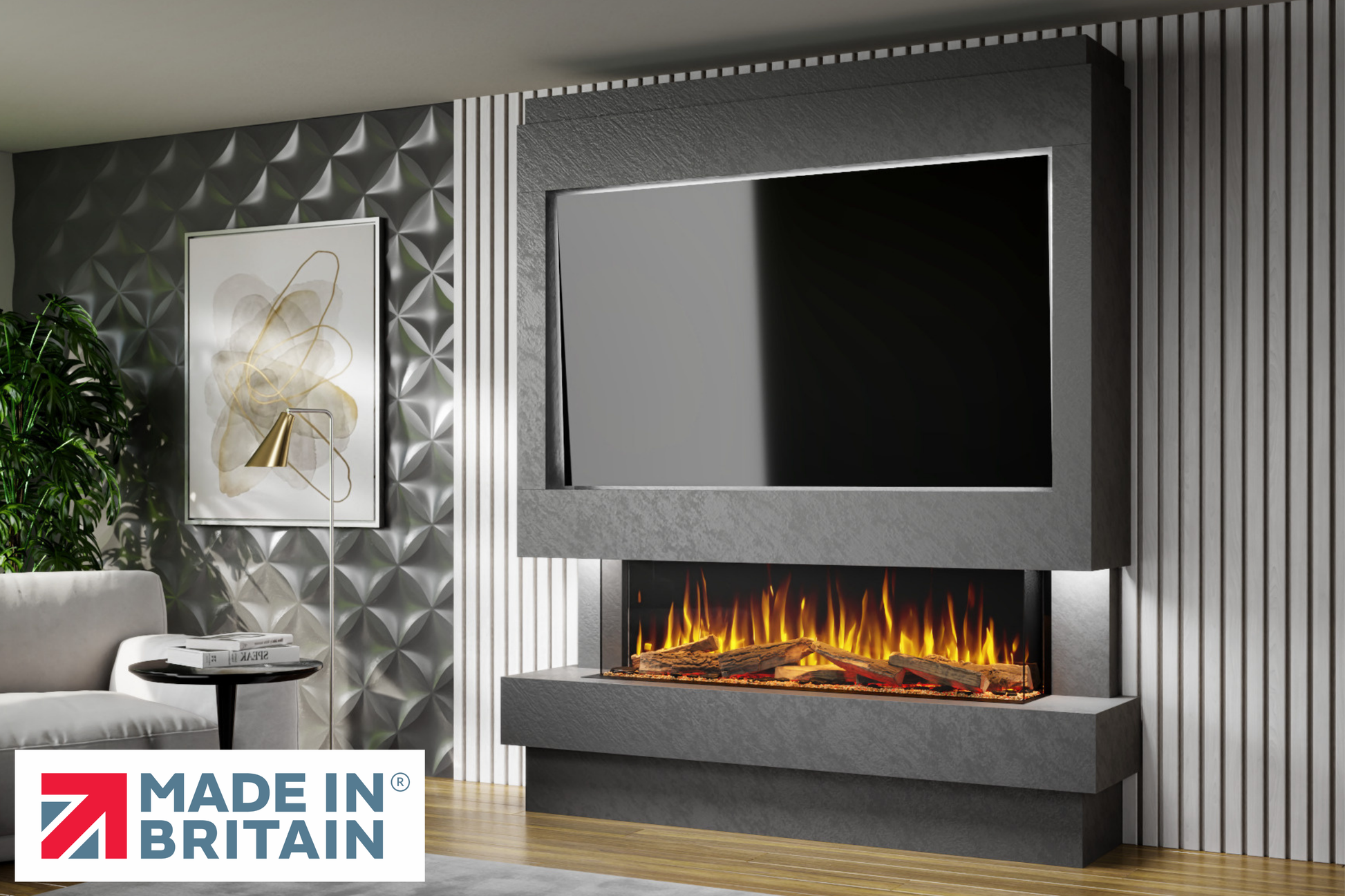 Evolution Fires Package 10 – Pre-Built Media Wall with Electric Fireplace