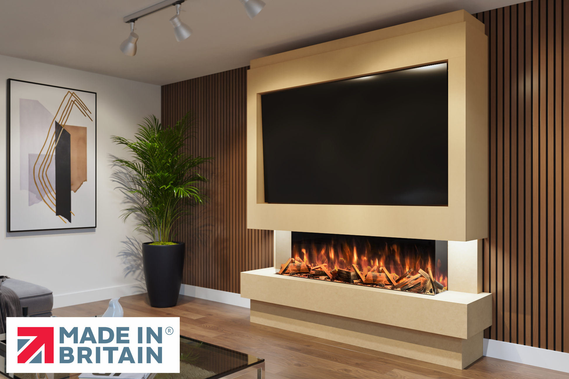 Evolution Fires Package 10 – Pre-Built Media Wall with Electric Fireplace