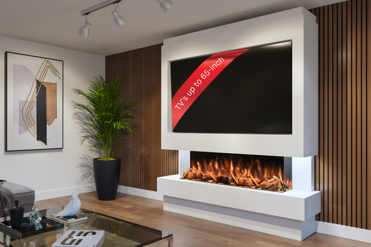 Evolution Fires Package 10 β Pre-Built Media Wall with Electric Fireplace