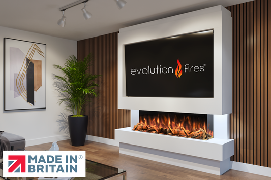 Evolution Fires Package 10 β Pre-Built Media Wall with Electric Fireplace