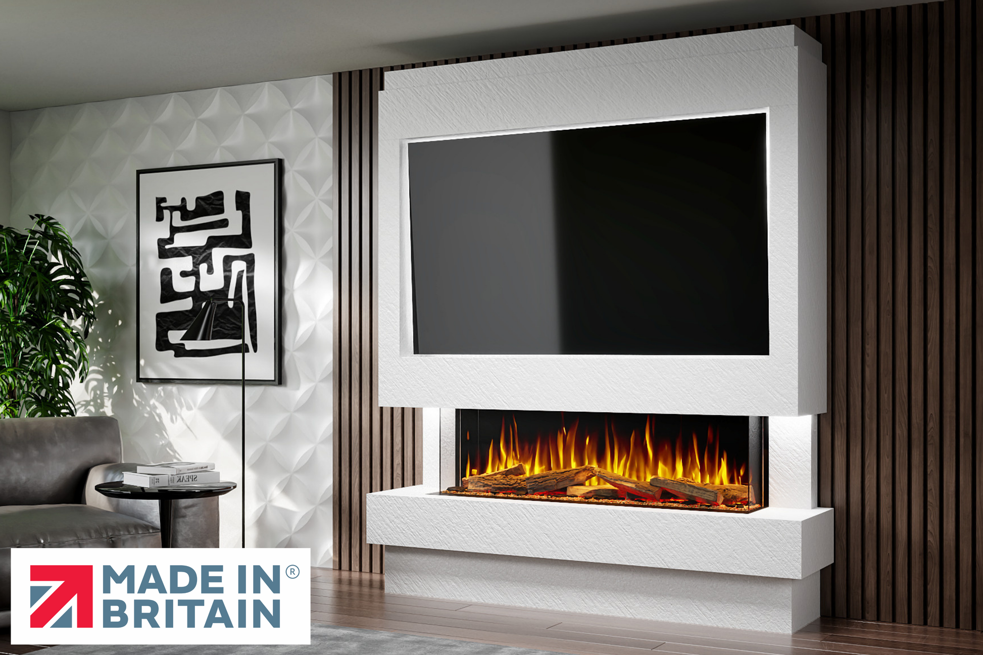 Evolution Fires Package 10 – Pre-Built Media Wall with Electric Fireplace
