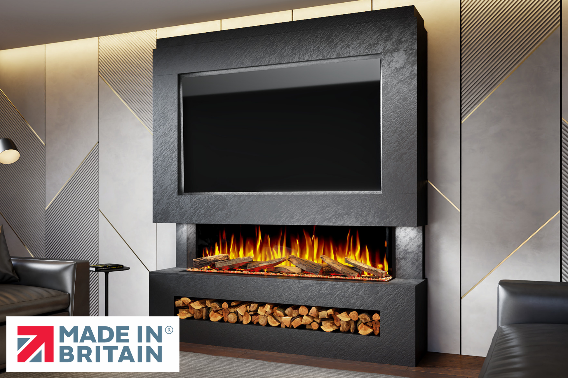 Evolution Fires Package 11 – Pre-Built Media Wall with Electric Fireplace