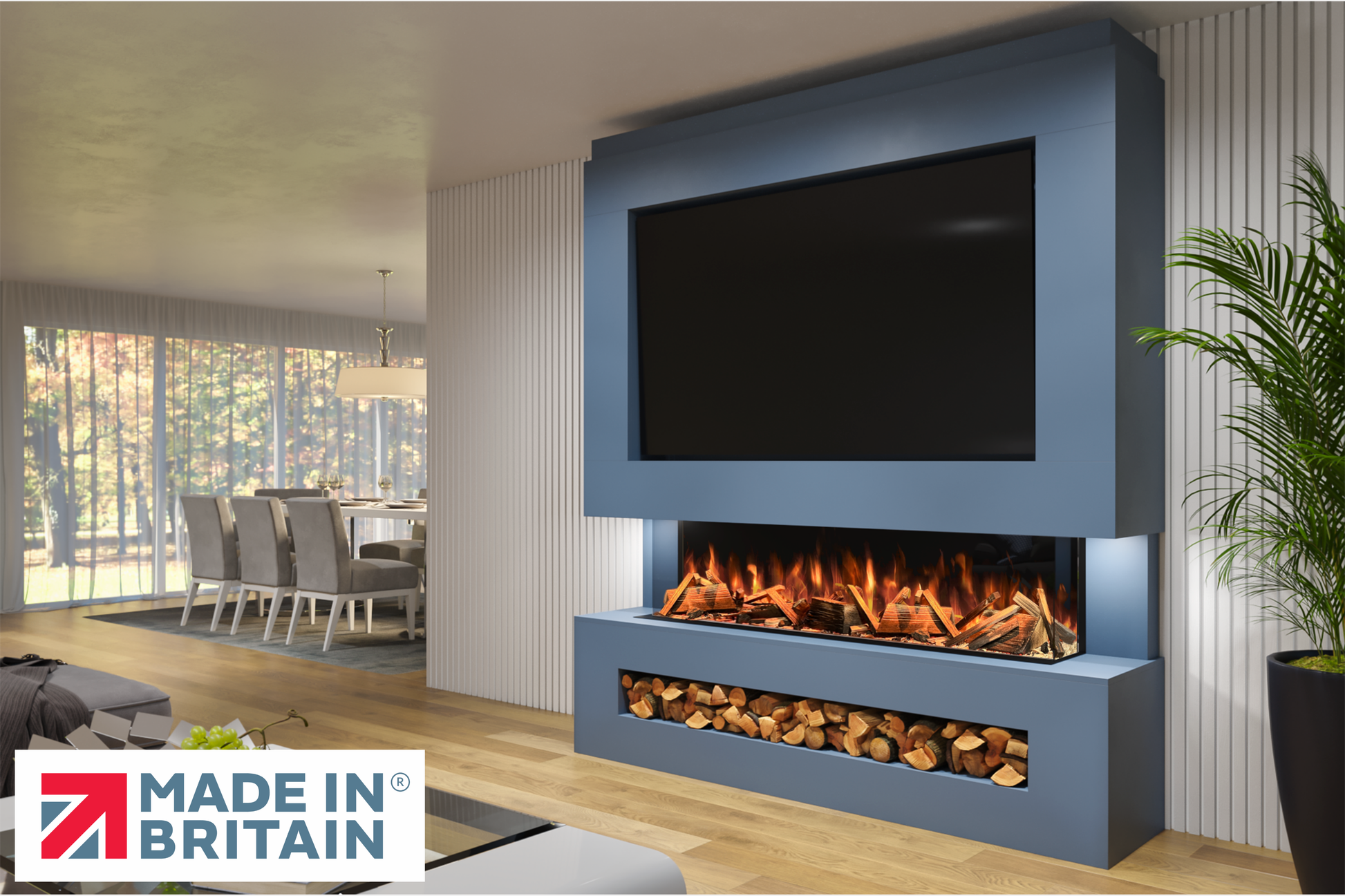 Evolution Fires Package 11 – Pre-Built Media Wall with Electric Fireplace
