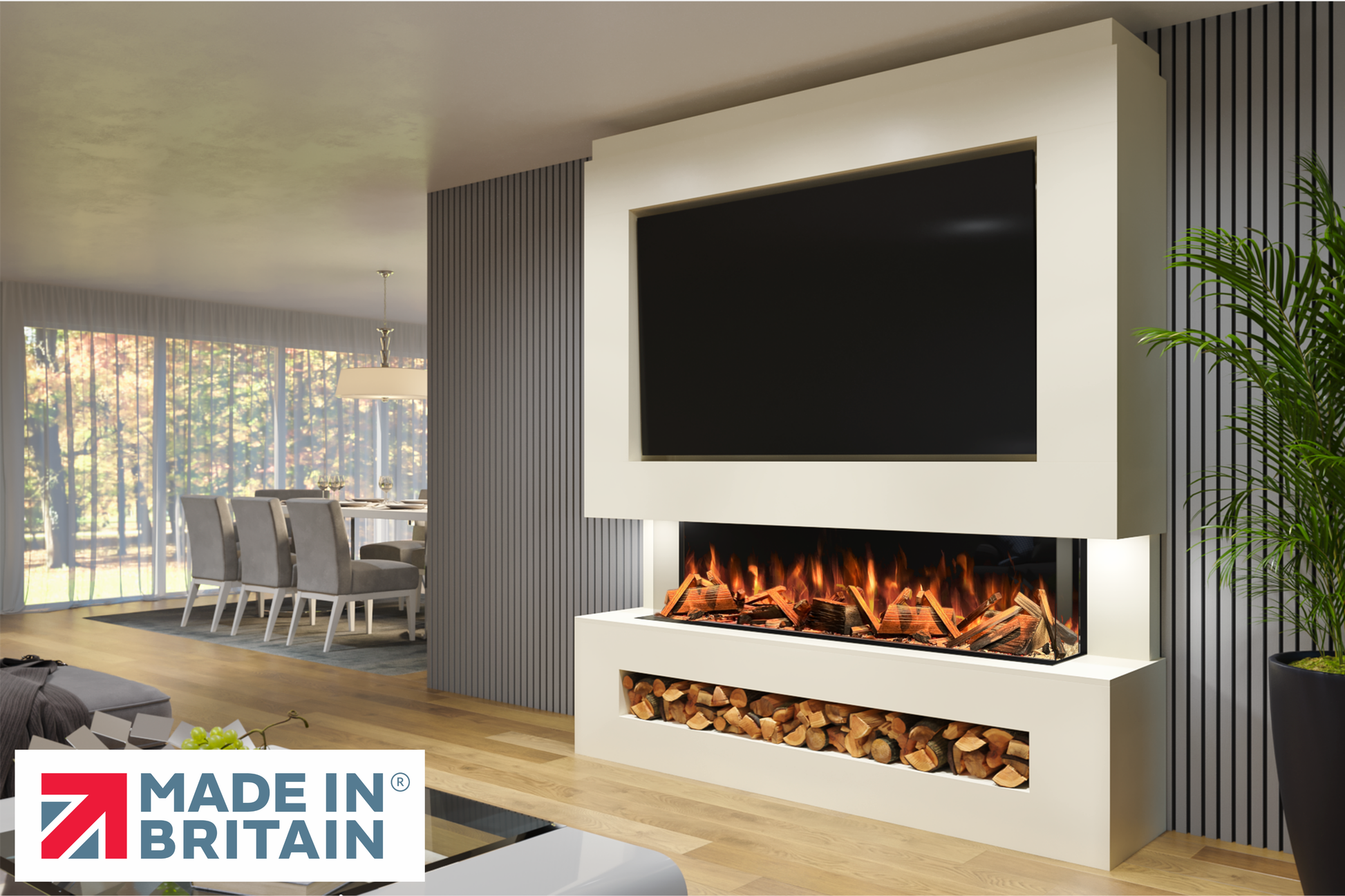 Evolution Fires Package 11 – Pre-Built Media Wall with Electric Fireplace