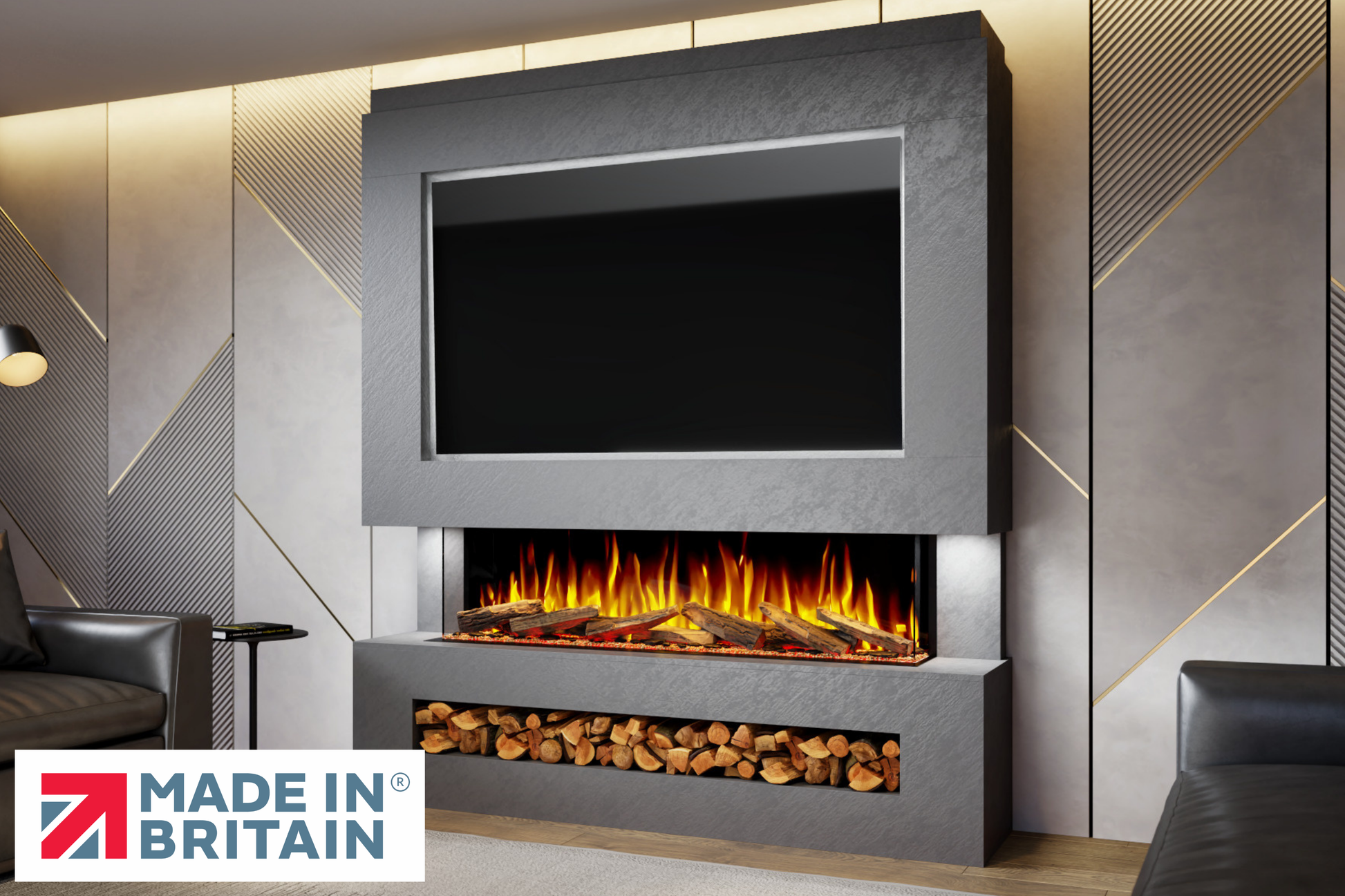 Evolution Fires Package 11 – Pre-Built Media Wall with Electric Fireplace