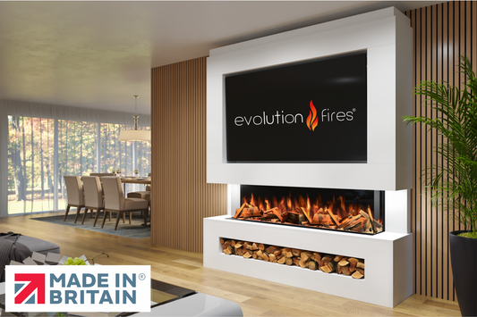 Evolution Fires Package 11 β Pre-Built Media Wall with Electric Fireplace