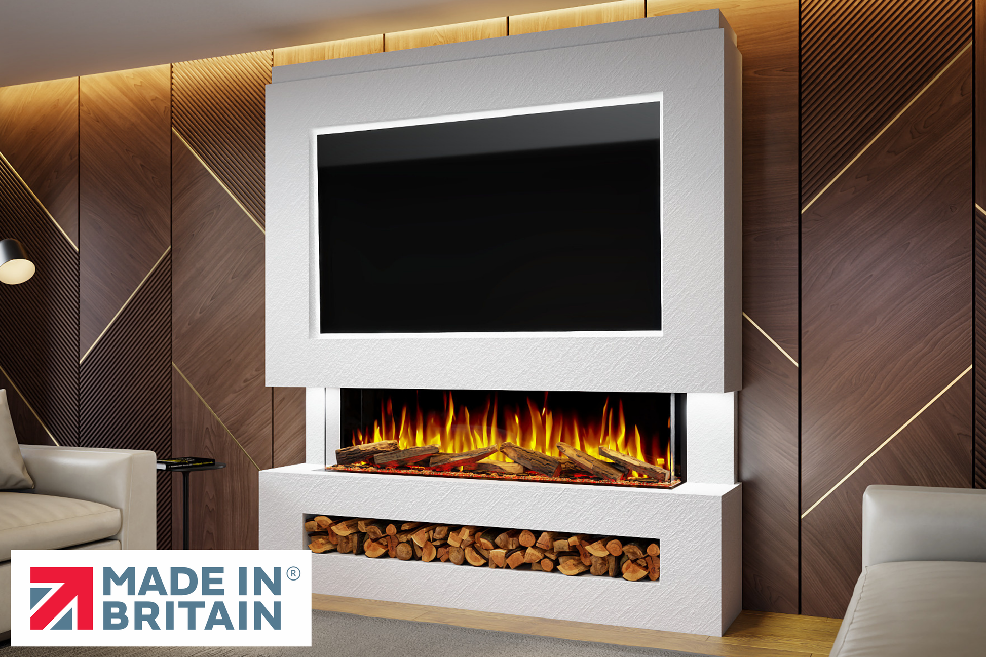 Evolution Fires Package 11 – Pre-Built Media Wall with Electric Fireplace