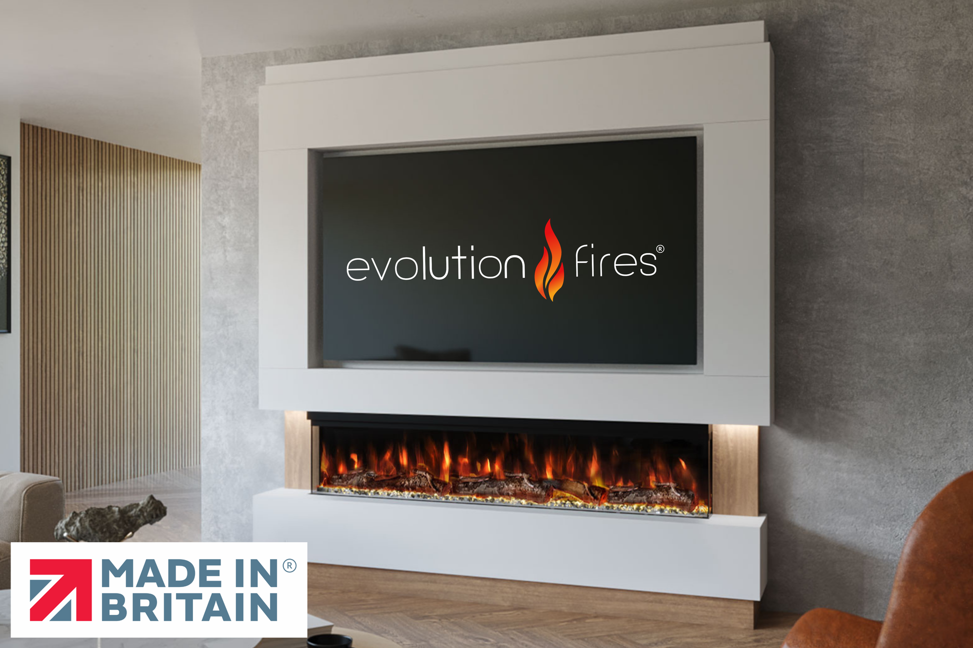 Evolution Fires - Pre-Built Media Wall Package 13 including Electric Fire
