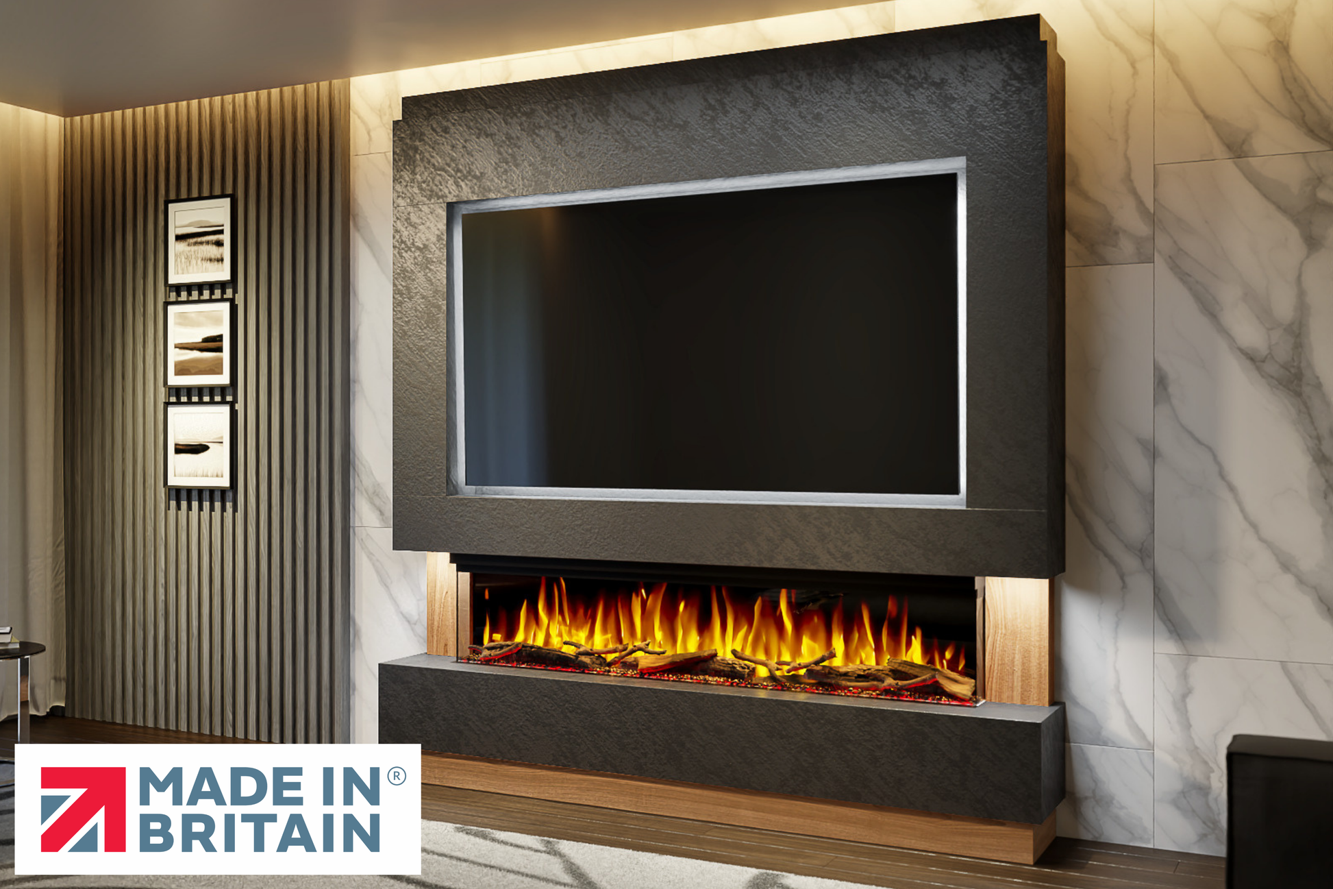 Evolution Fires - Pre-Built Media Wall Package 13 including Electric Fire