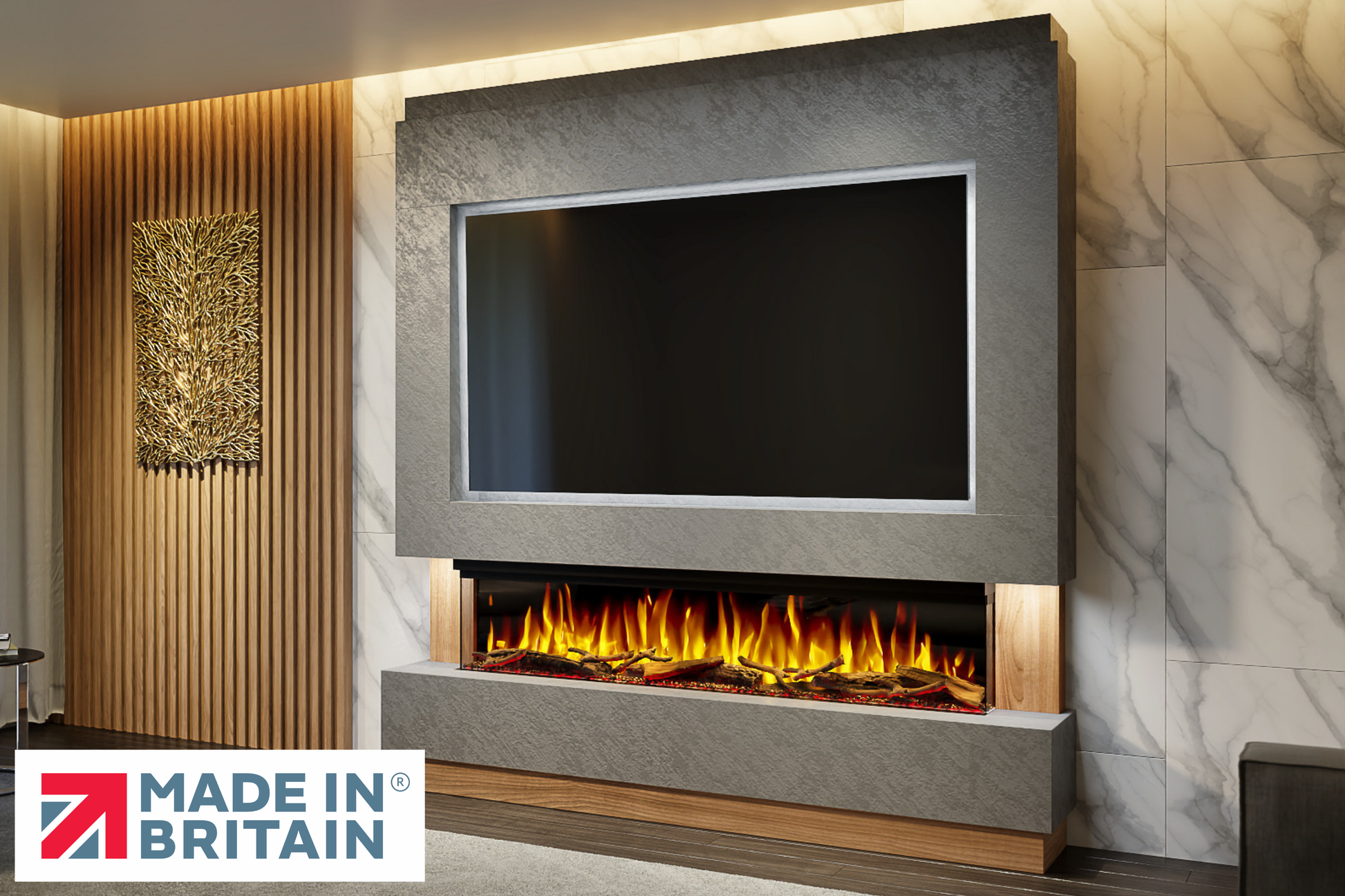 Evolution Fires - Pre-Built Media Wall Package 13 including Electric Fire