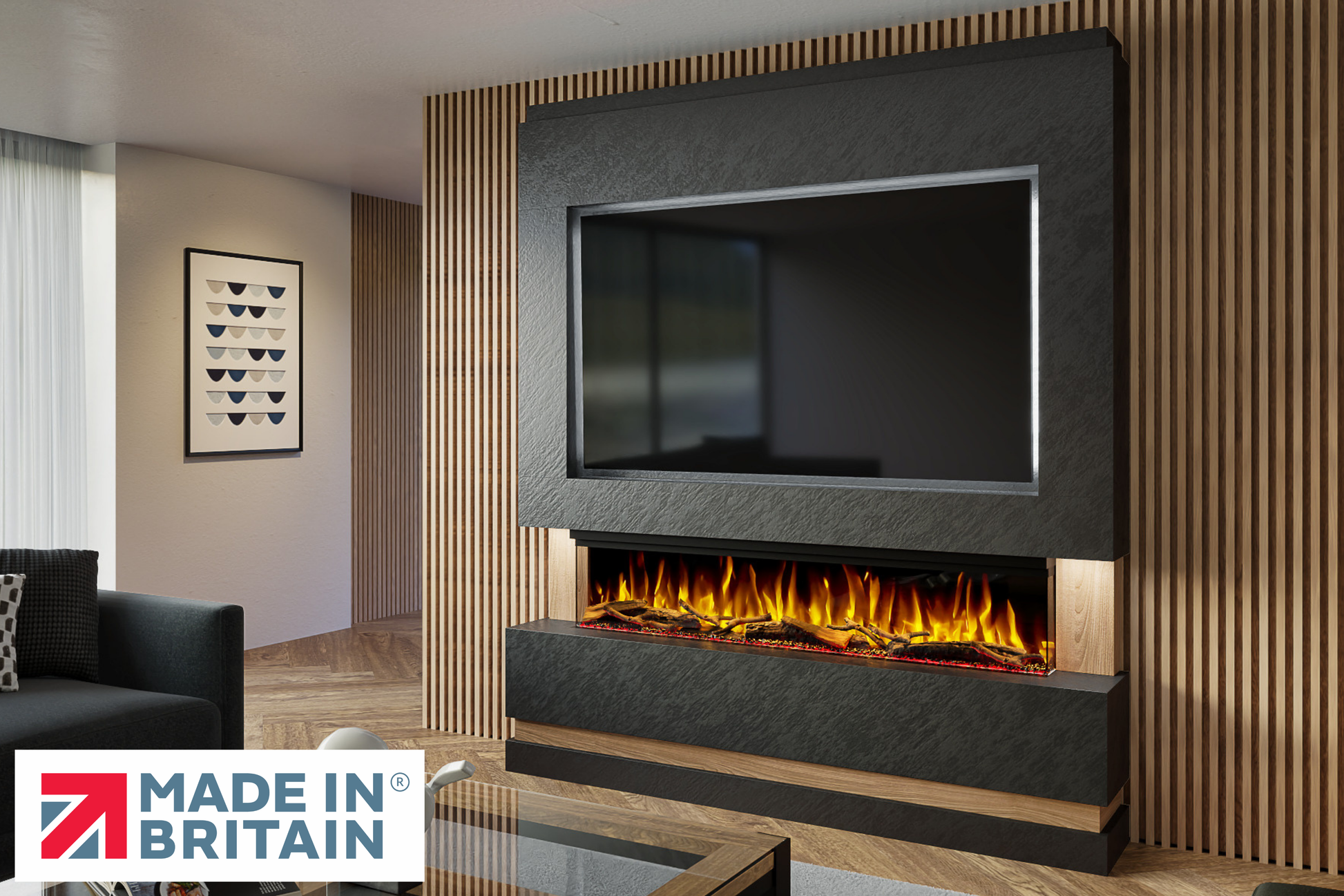 Evolution Fires - Pre-Built Media Wall Package 14 including Electric Fire