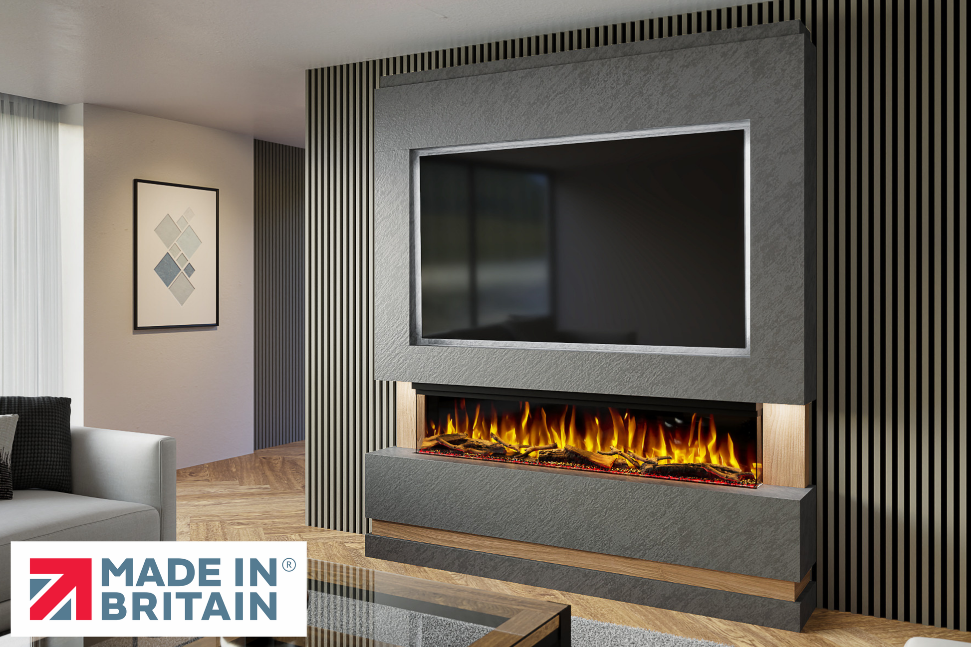 Evolution Fires - Pre-Built Media Wall Package 14 including Electric Fire