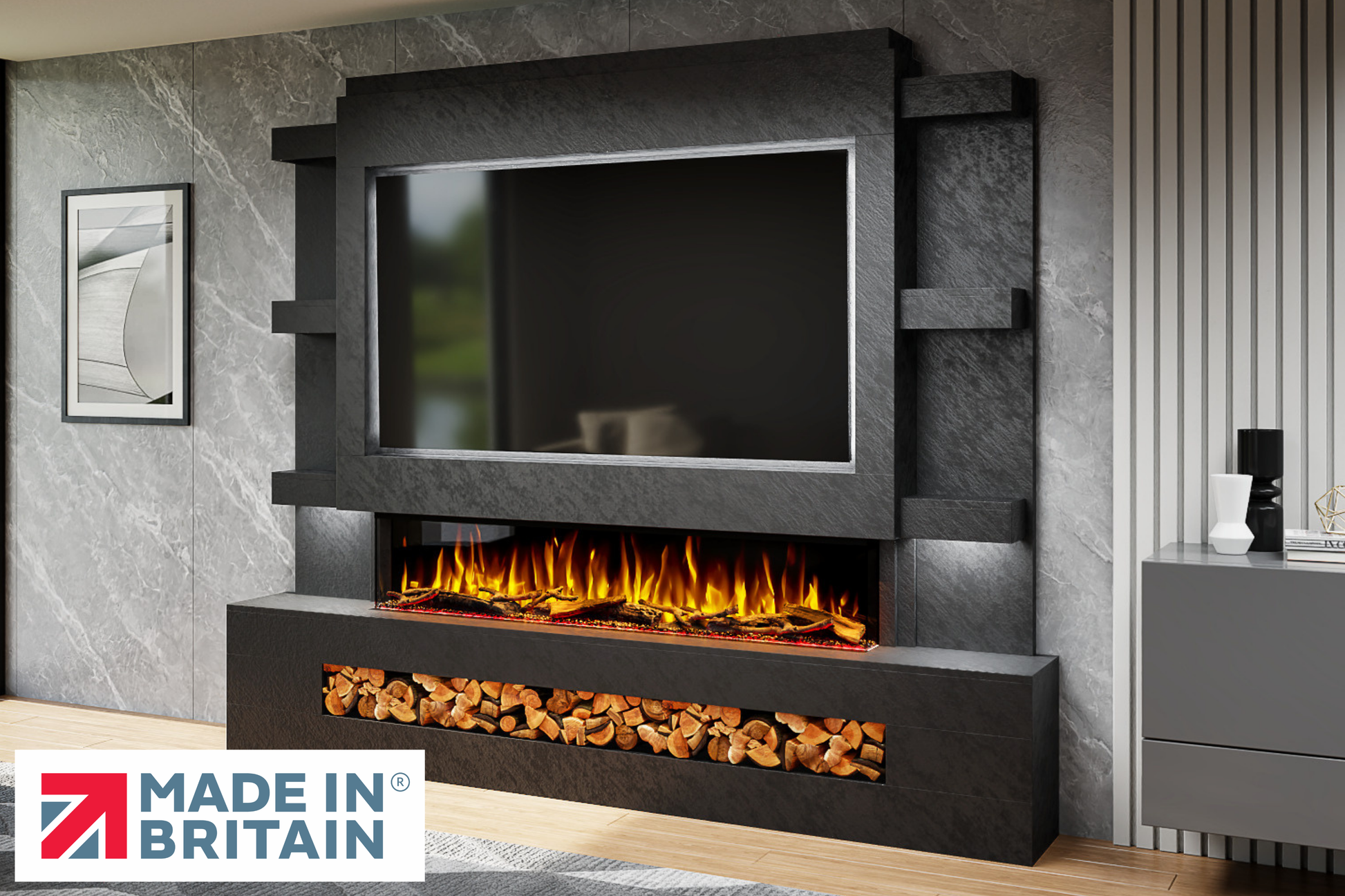 Evolution Fires - Pre-Built Media Wall Package 15 including Electric Fire