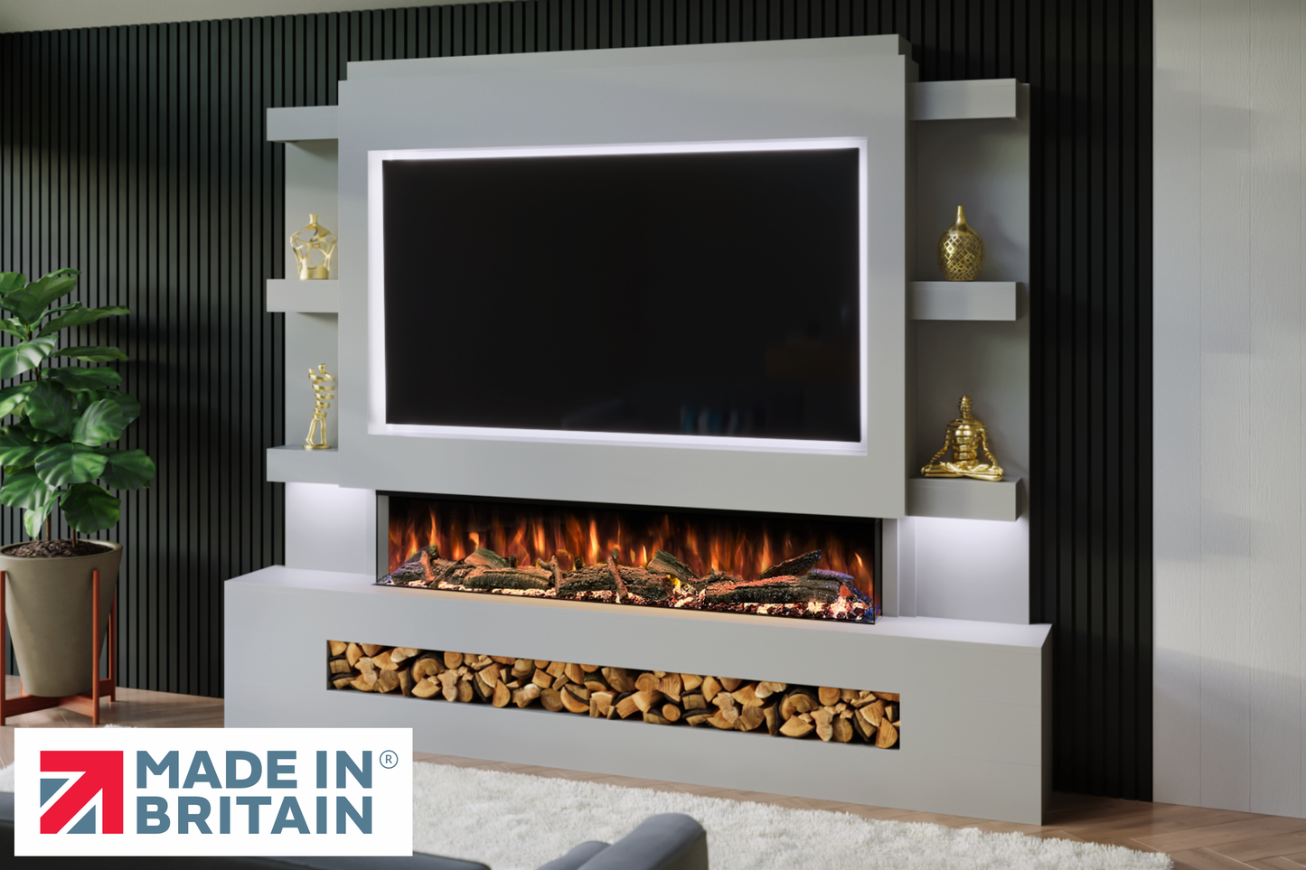 Evolution Fires - Pre-Built Media Wall Package 15 including Electric Fire