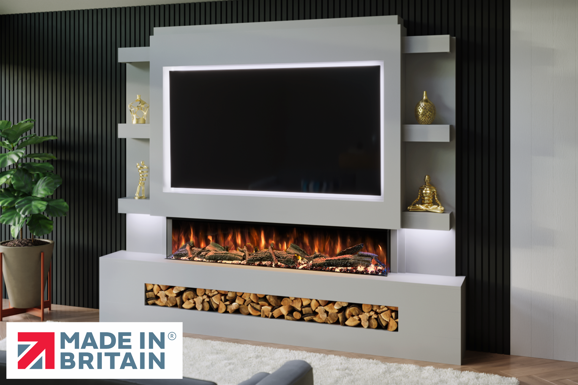 Evolution Fires - Pre-Built Media Wall Package 15 including Electric Fire