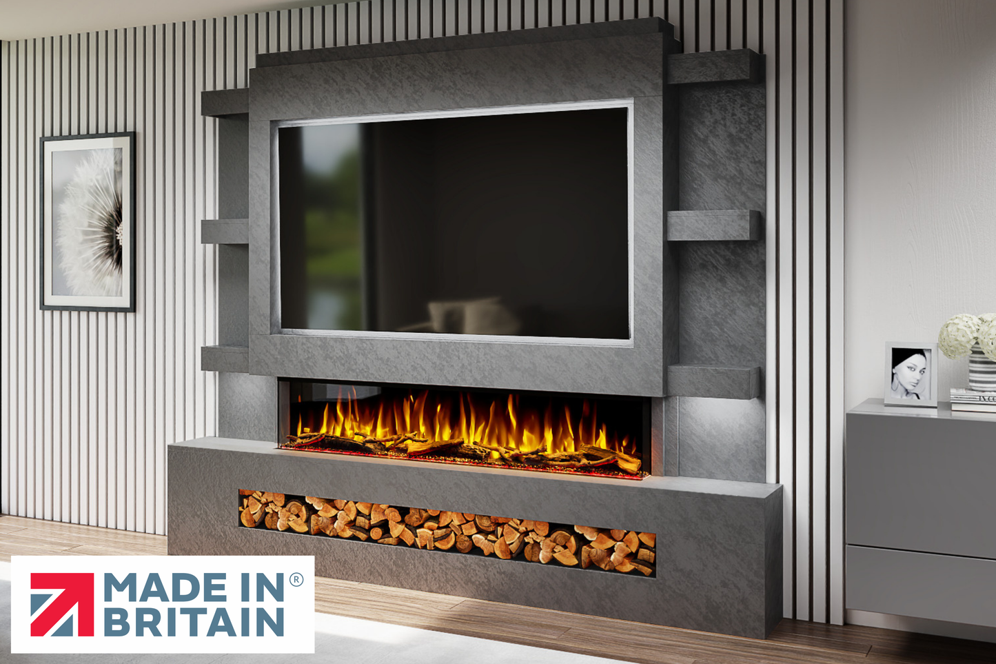 Evolution Fires - Pre-Built Media Wall Package 15 including Electric Fire