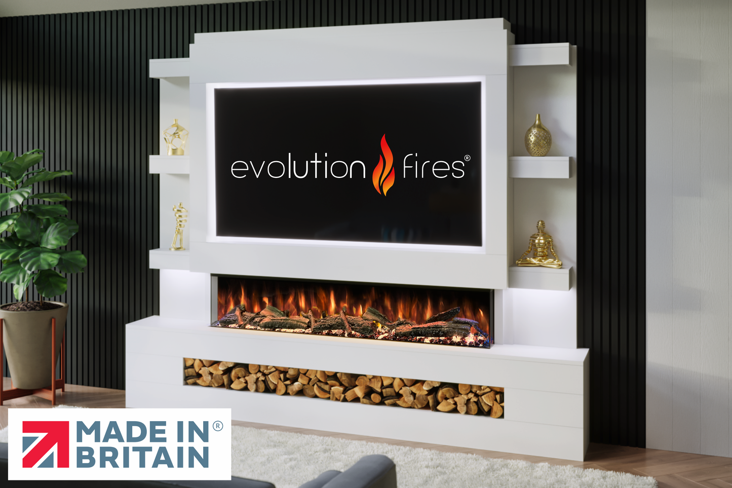 Evolution Fires - Pre-Built Media Wall Package 15 including Electric Fire