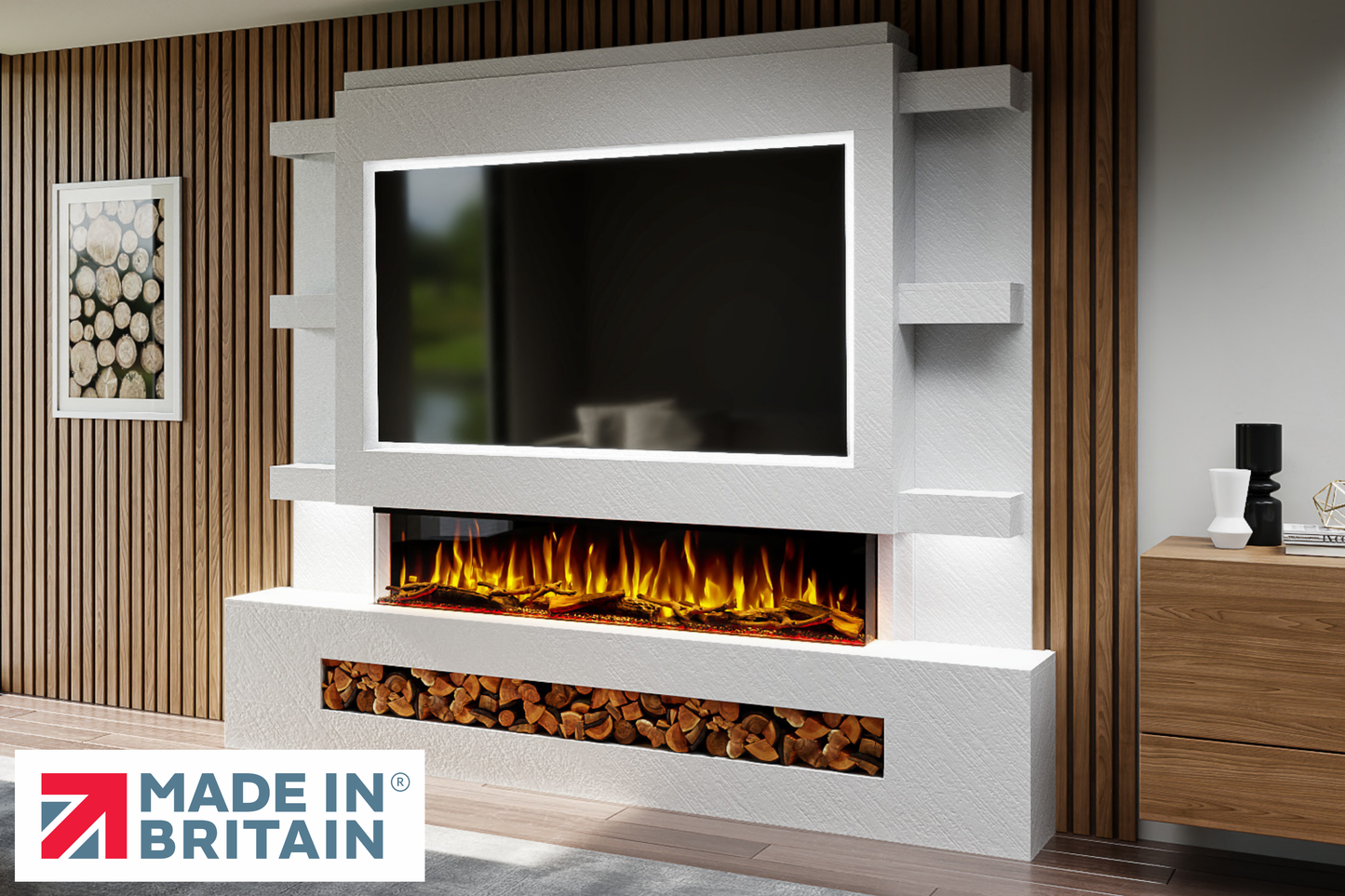 Evolution Fires - Pre-Built Media Wall Package 15 including Electric Fire