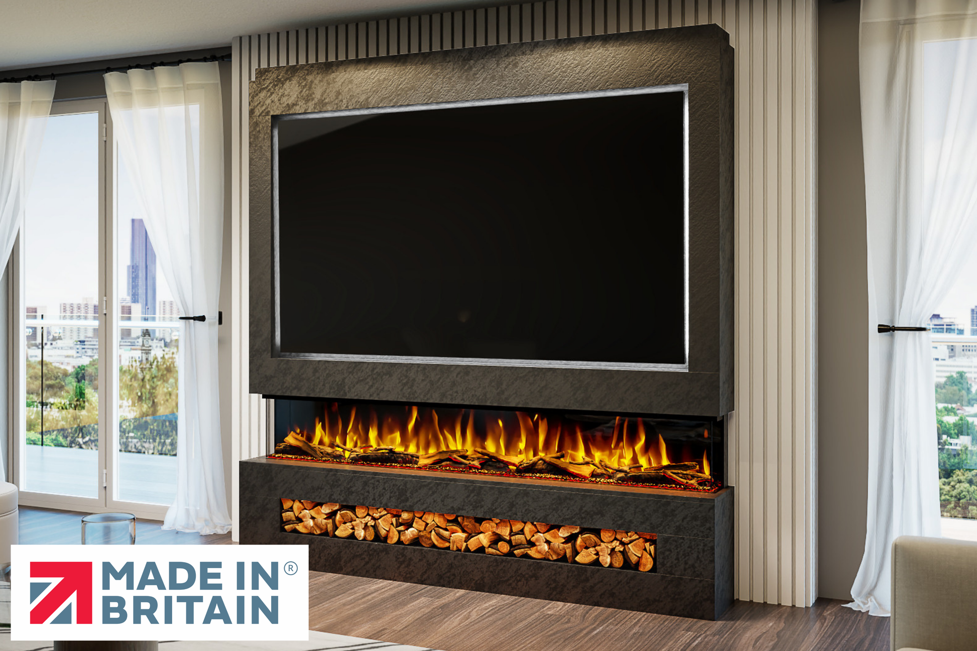 Evolution Fires - Pre-Built Media Wall Package 16 including Electric Fire