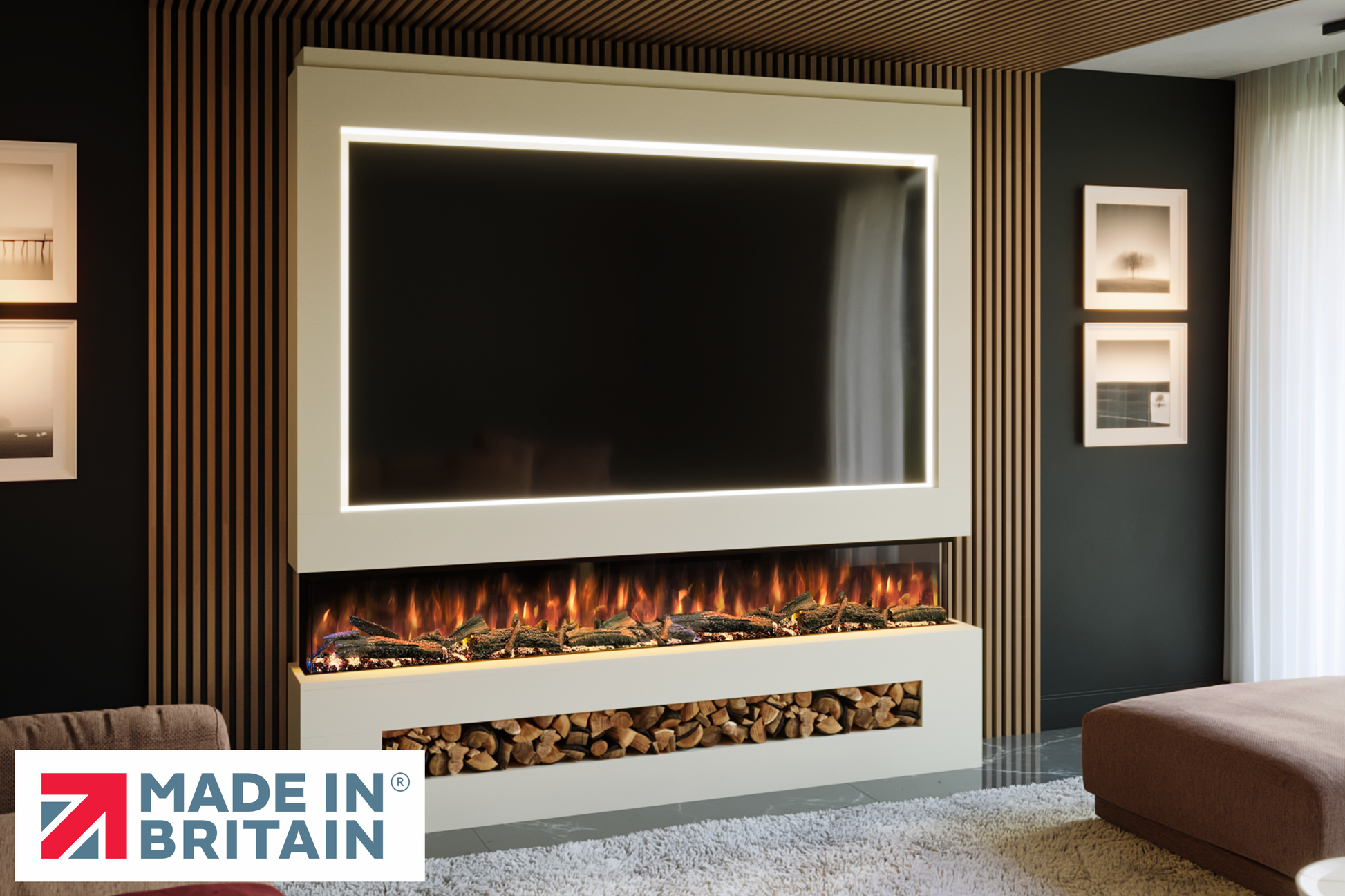Evolution Fires - Pre-Built Media Wall Package 16 including Electric Fire