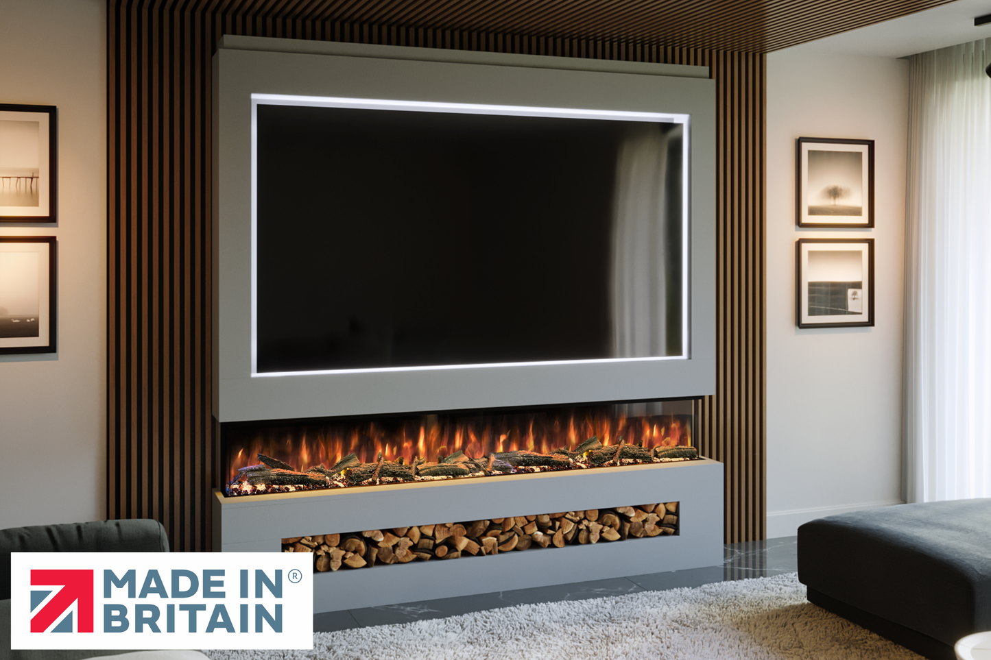 Evolution Fires - Pre-Built Media Wall Package 16 including Electric Fire