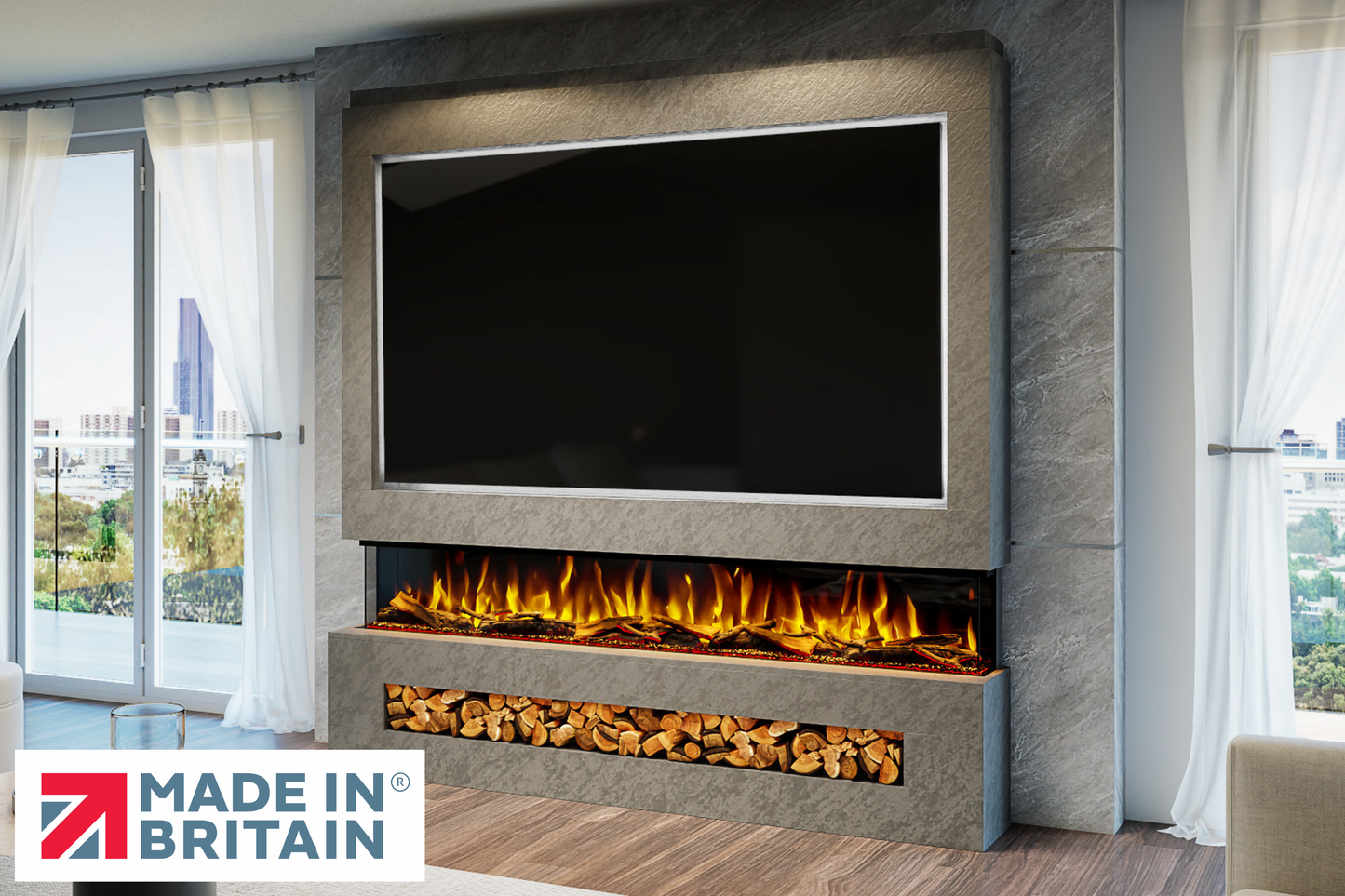 Evolution Fires - Pre-Built Media Wall Package 16 including Electric Fire