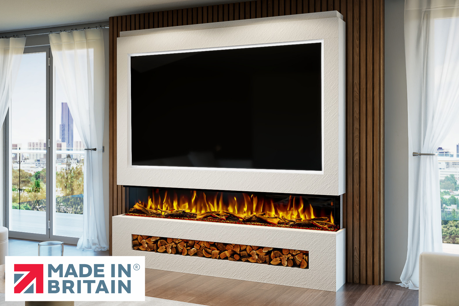 Evolution Fires - Pre-Built Media Wall Package 16 including Electric Fire