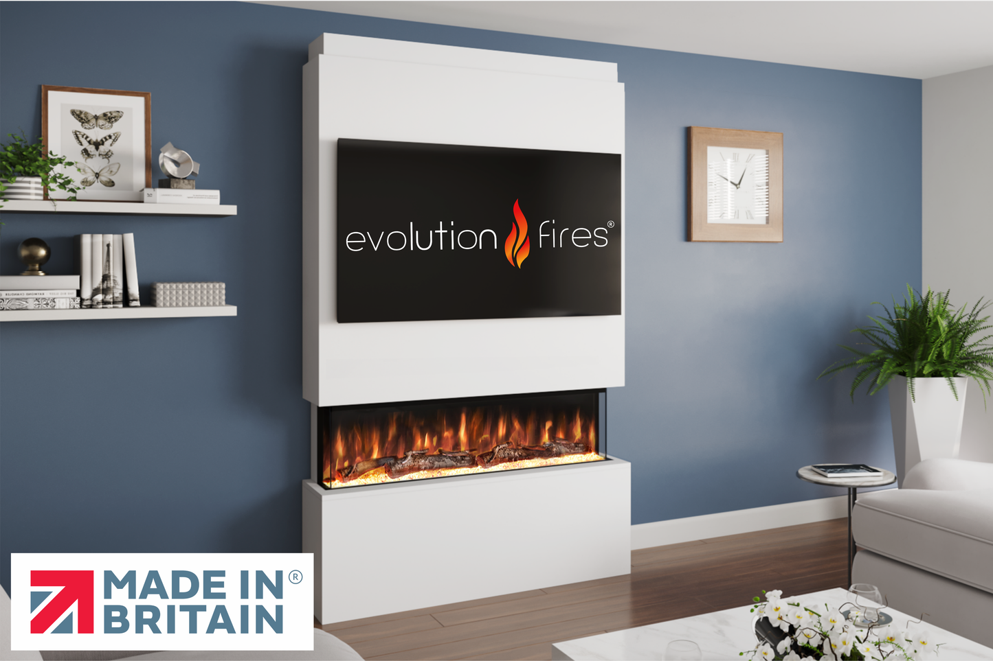 Evolution Fires - Pre-Built Media Wall Package 18 including Electric Fire