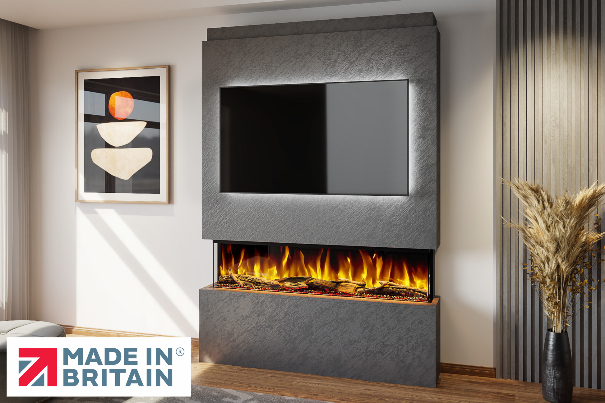 Evolution Fires - Pre-Built Media Wall Package 19 including Electric Fire